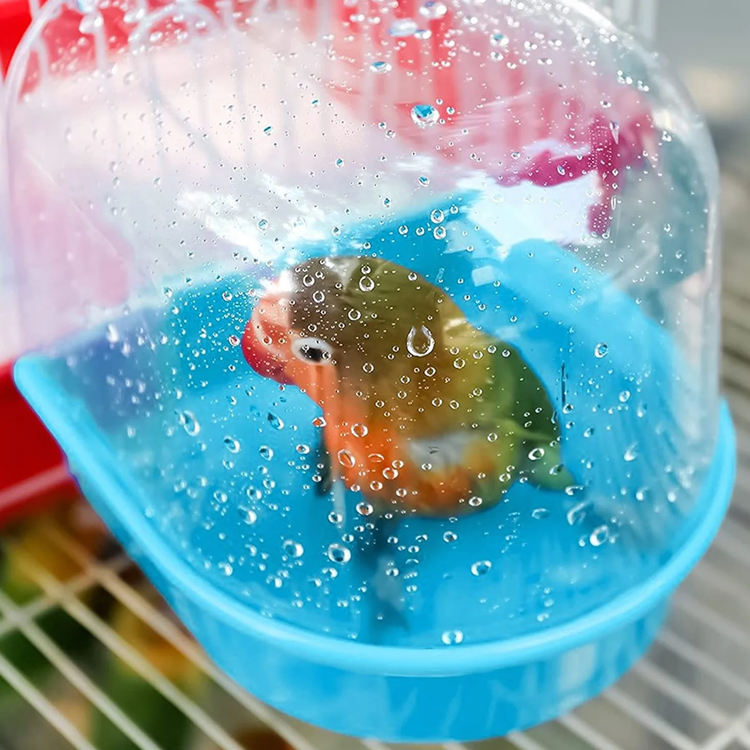 Baignoire pour Oiseaux avec Crochets, Accessoire de Cage pour Bain, 13x13x13.5cm Bleu
