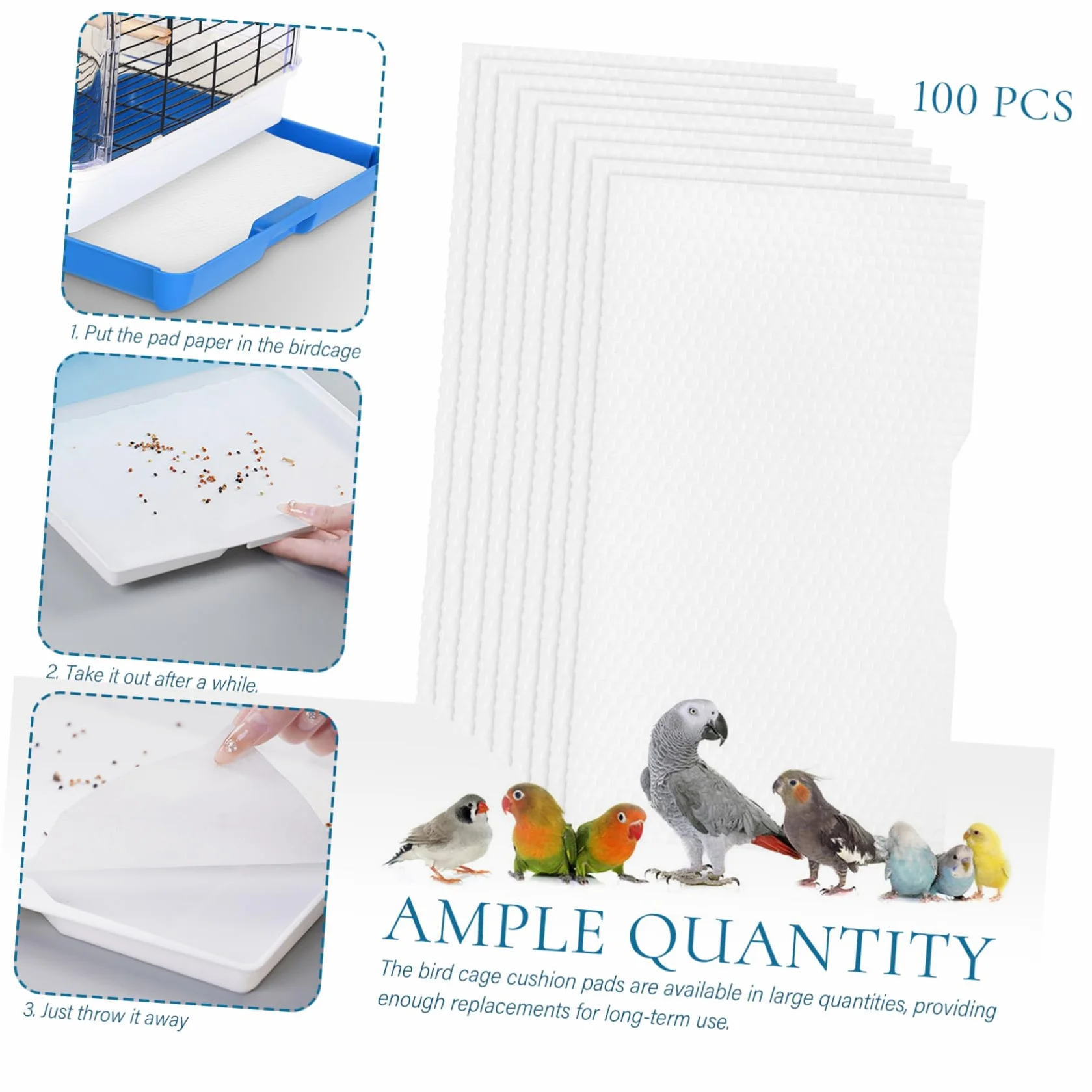 BESPORTBLE Tapis de Cage Oiseau Blanc Jetable 100 Feuilles pour Perroquet