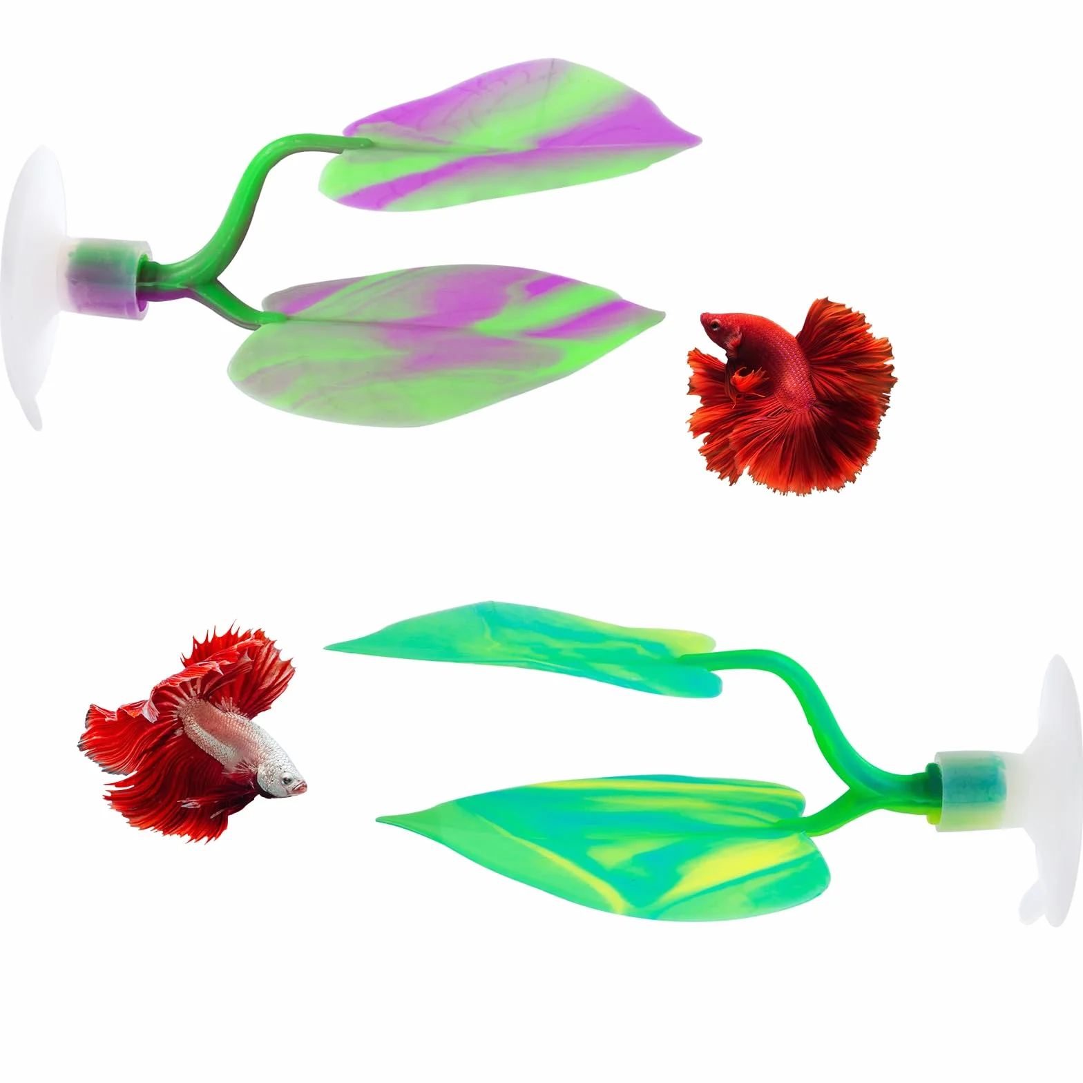 SLSON Betta Hamac Feuille de Lit Tapis de Repos Aquarium Decoration Plantes Silicone Ventouse Forte