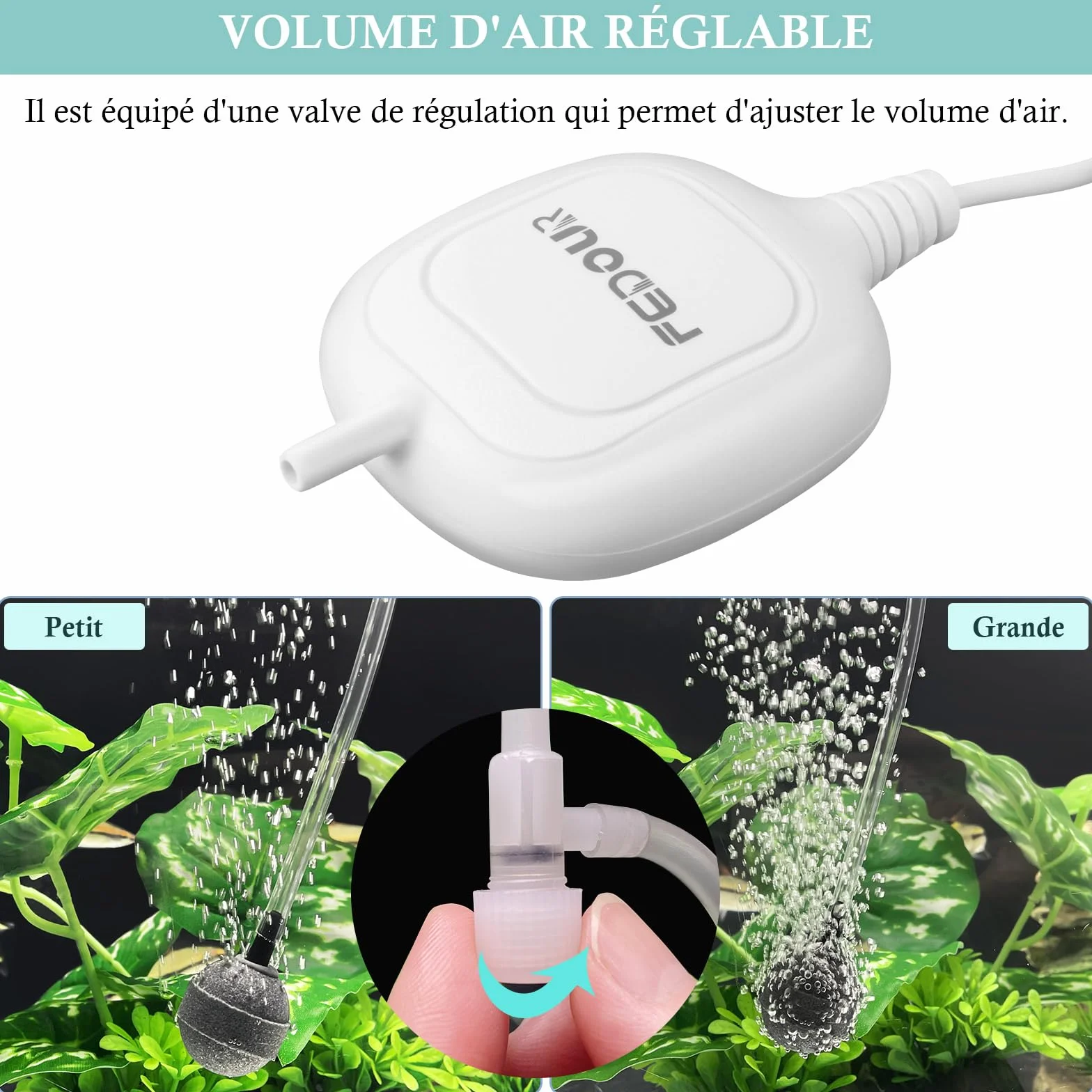 FEDOUR Mini Pompe à Air pour Aquarium, Nano Aérateur Ultra Silencieux, Bulleur pour Betta Jusqu'à 35L