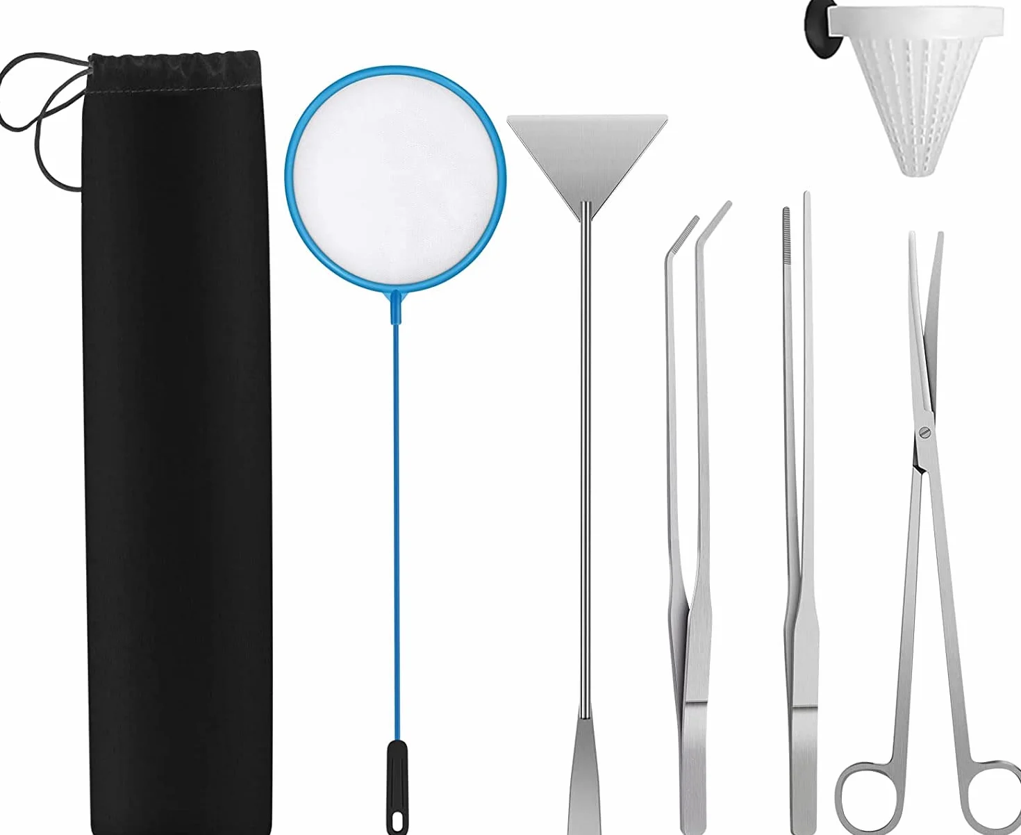 Aquarium Starter Set en Acier Inoxydable 6 Pièces Outils Aquariophile Débutant Pincettes Ciseaux Spatule Papier PH