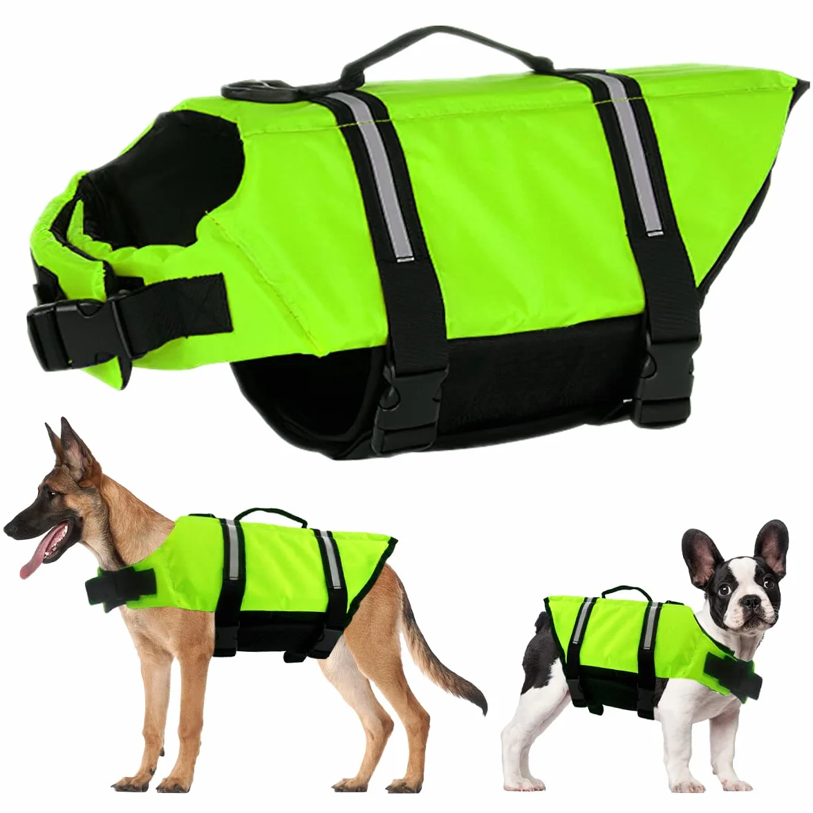 Gilet de Sauvetage Chien FainFun avec Bandes Réfléchissantes et Ceinture Réglable Vert XL