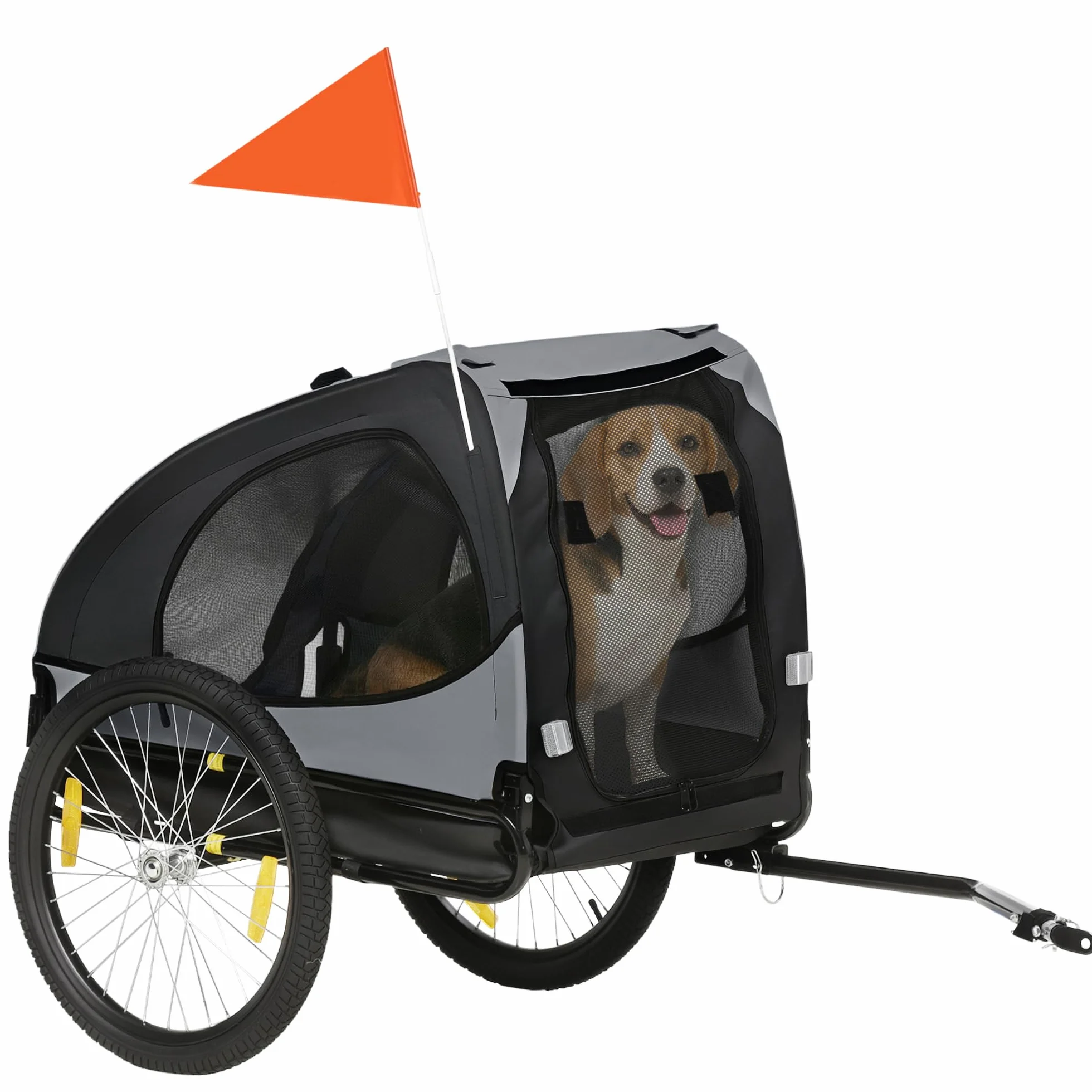PawHut Remorque vélo Chien avec pneus 20 Pouces - Chariot pour Chien Moyen avec Structure en Acier et Mailles renforcées - Transport Animaux pour VTT et Balade extérieur
