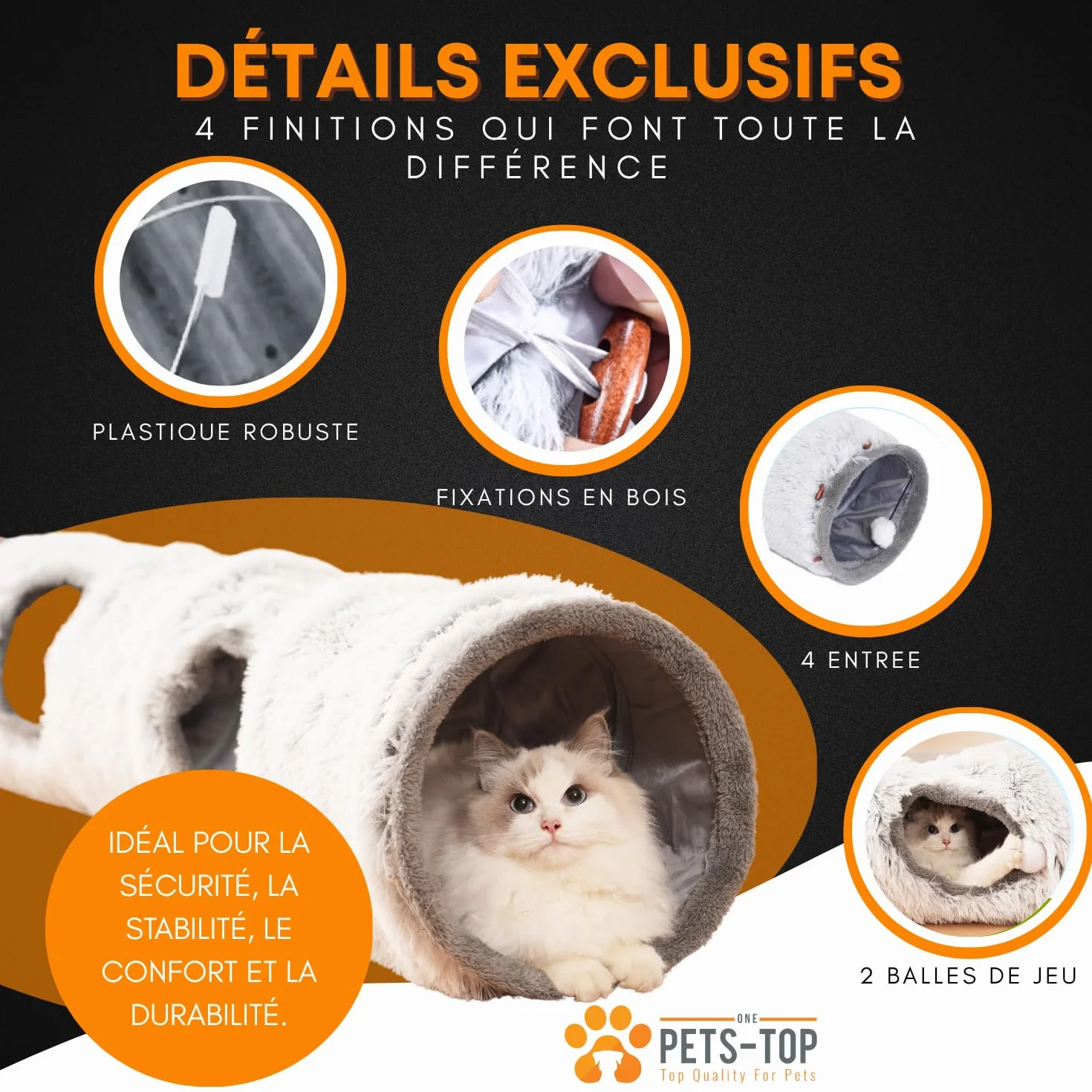 One PETS-TOP Tunnel Chat – Tunnel pour Chat XXL – Jouet Intéractif pour Interieur – en Peluche Douce – Tunnel Chien Furet Lapin – Tapis Cabane Cat Tunnel – 120 cm