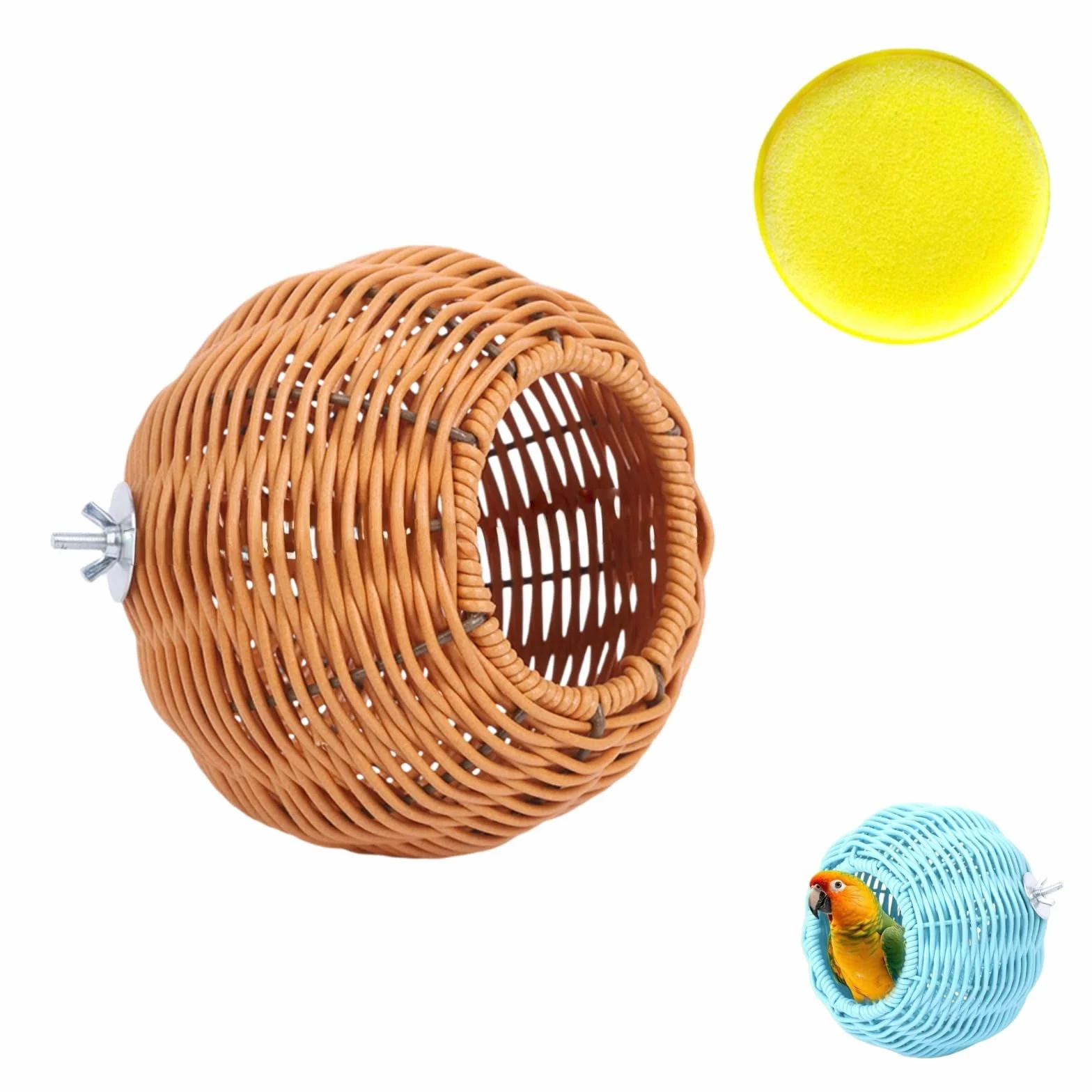 Nid d'Oiseau en Rotin Synthétique Fait à la Main Respirant et Lavable pour Cage Volière Jardin Canaris Perruches Perroquets