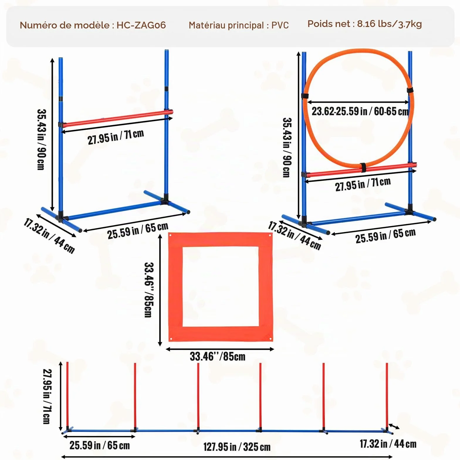 VEVOR Équipements d'Entraînement Agilité pour Chien, Ensemble 4PCS, Parcours Obstacles avec Haies Réglables