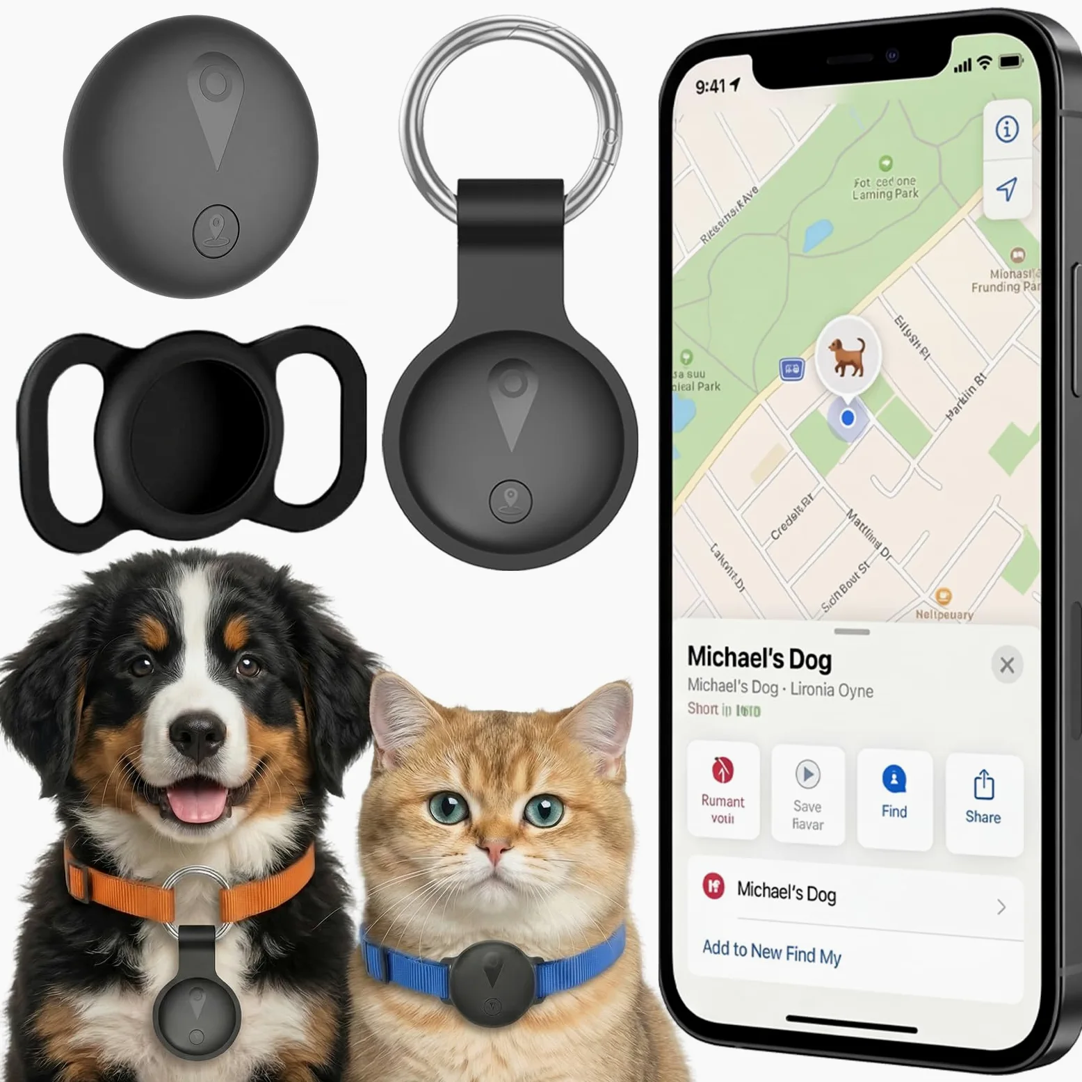 Collier GPS Chat, Chien Traceur sans Frais Mensuels, Compatible avec iOS et Android, Suivi en Temps Réel Traceur Collier Traceur Chat, Longue durée avec étanche Traceur Animal, Noir