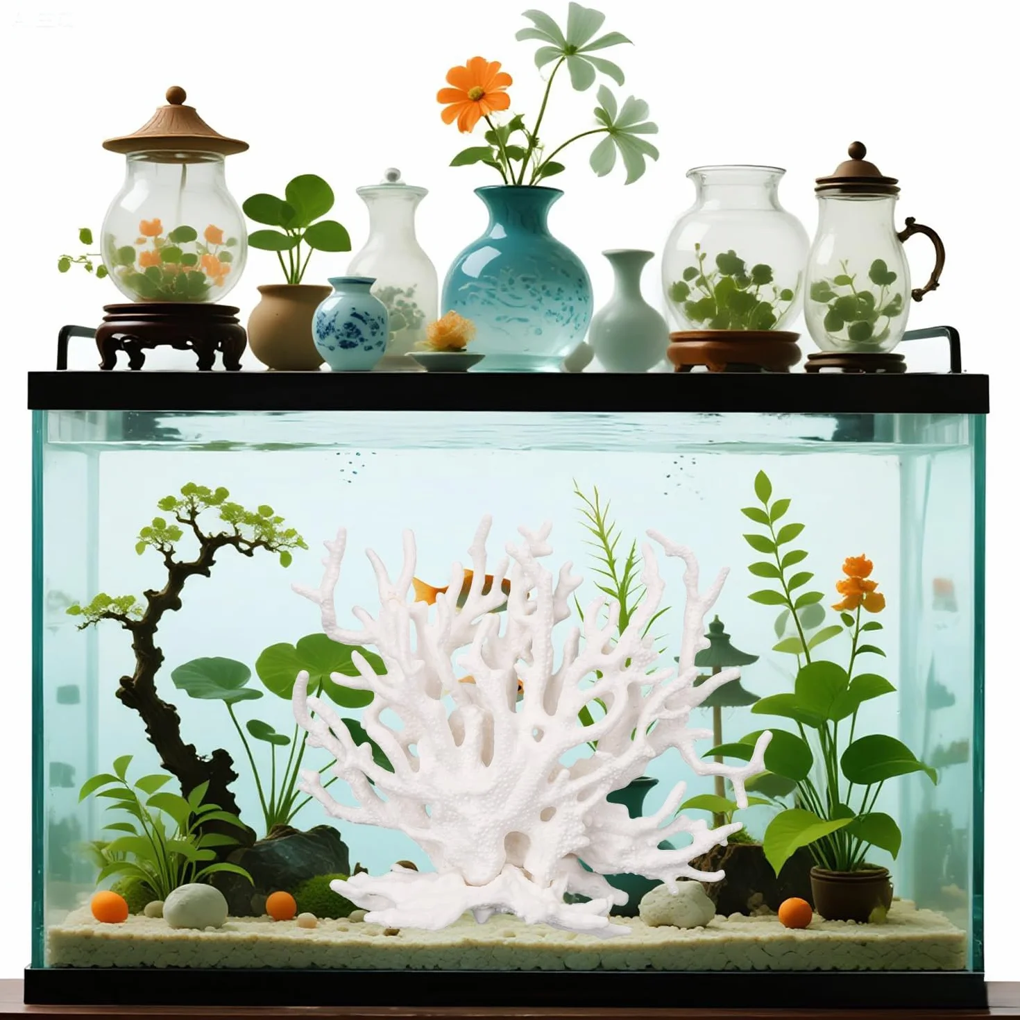Tinoaly Décorations pour Aquarium Récif de Corail en Résine Blanche Ornements Réalistes
