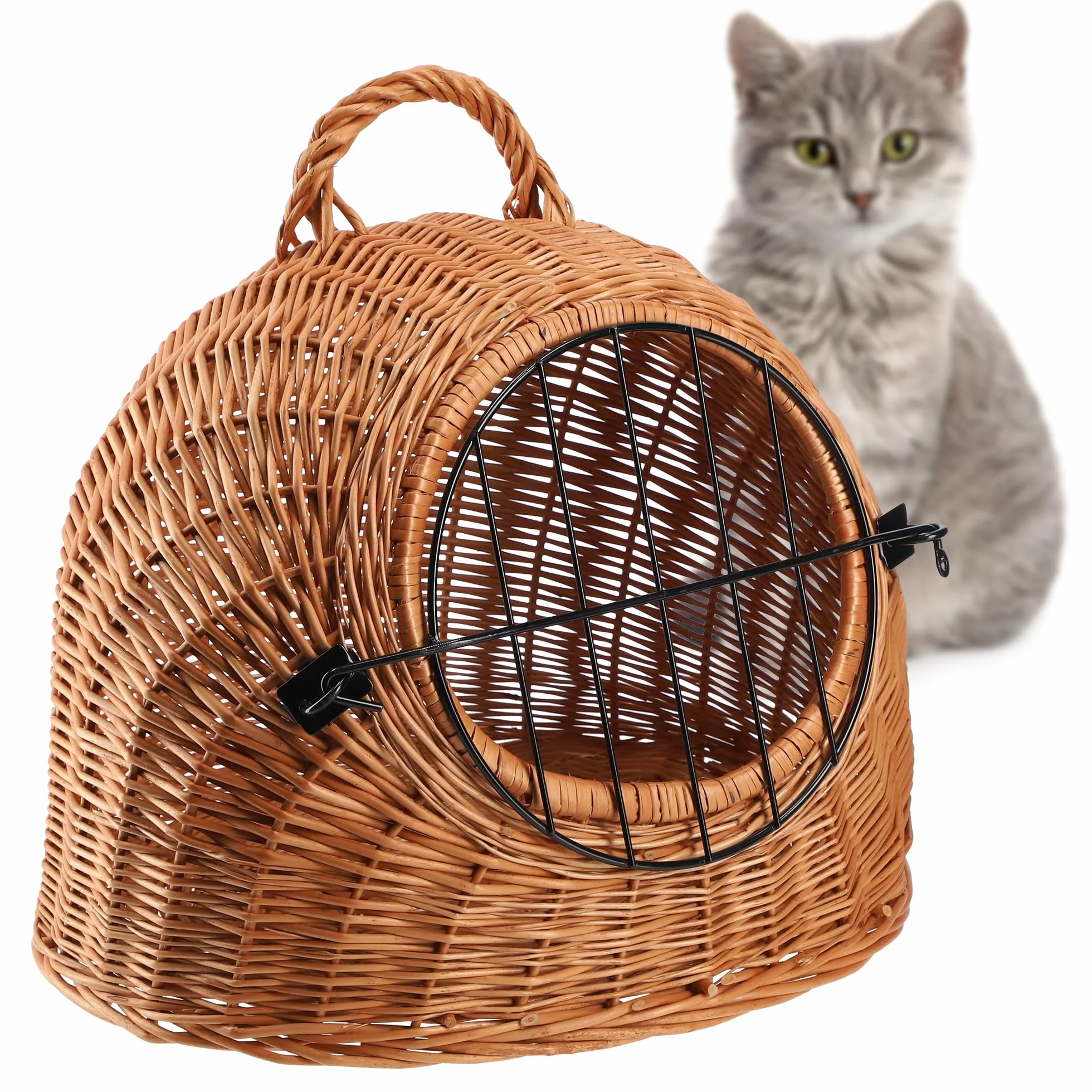 KADAX Panier de Transport pour Animaux en Osier avec Poignée et Fermeture - Chat et Animaux de Compagnie (35 x 40 cm)