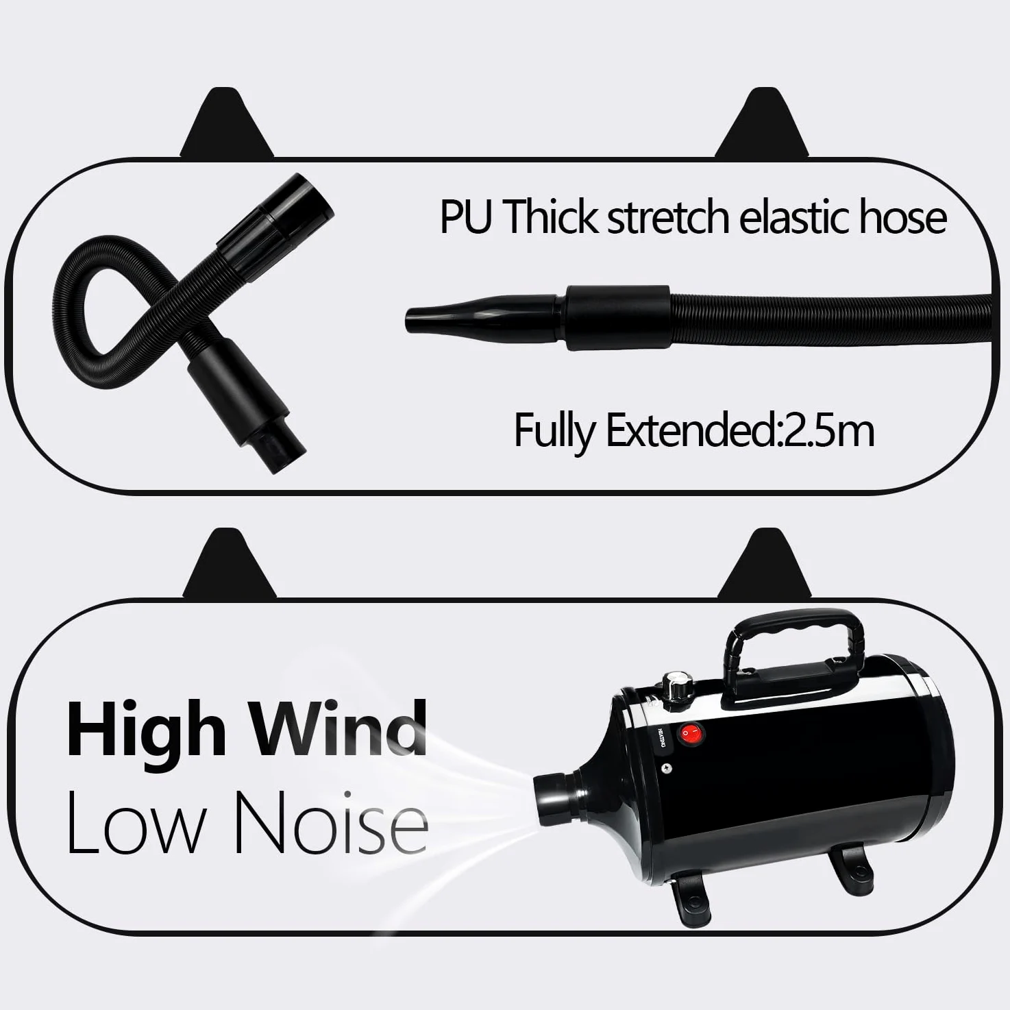 Sèche-Cheveux Pour Chien,2800W Souffleur de Soins Pour Chien,Noir | Pour Animaux Vitesse Continue et température réglable,4 Buses