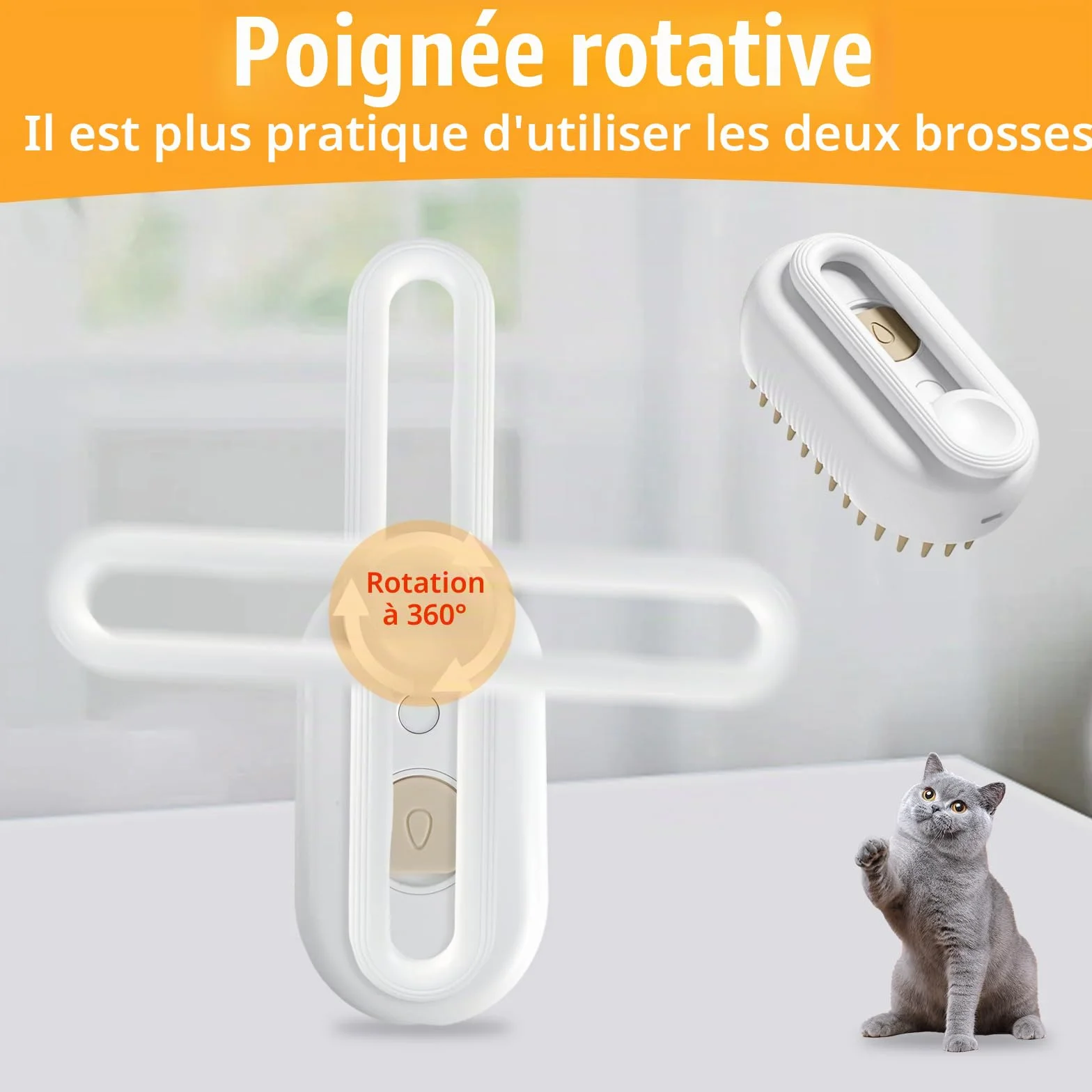 Brosse à vapeur 3 en 1 pour chats et chiens, peigne électrique de massage avec essence leave-in pour soin et épilation