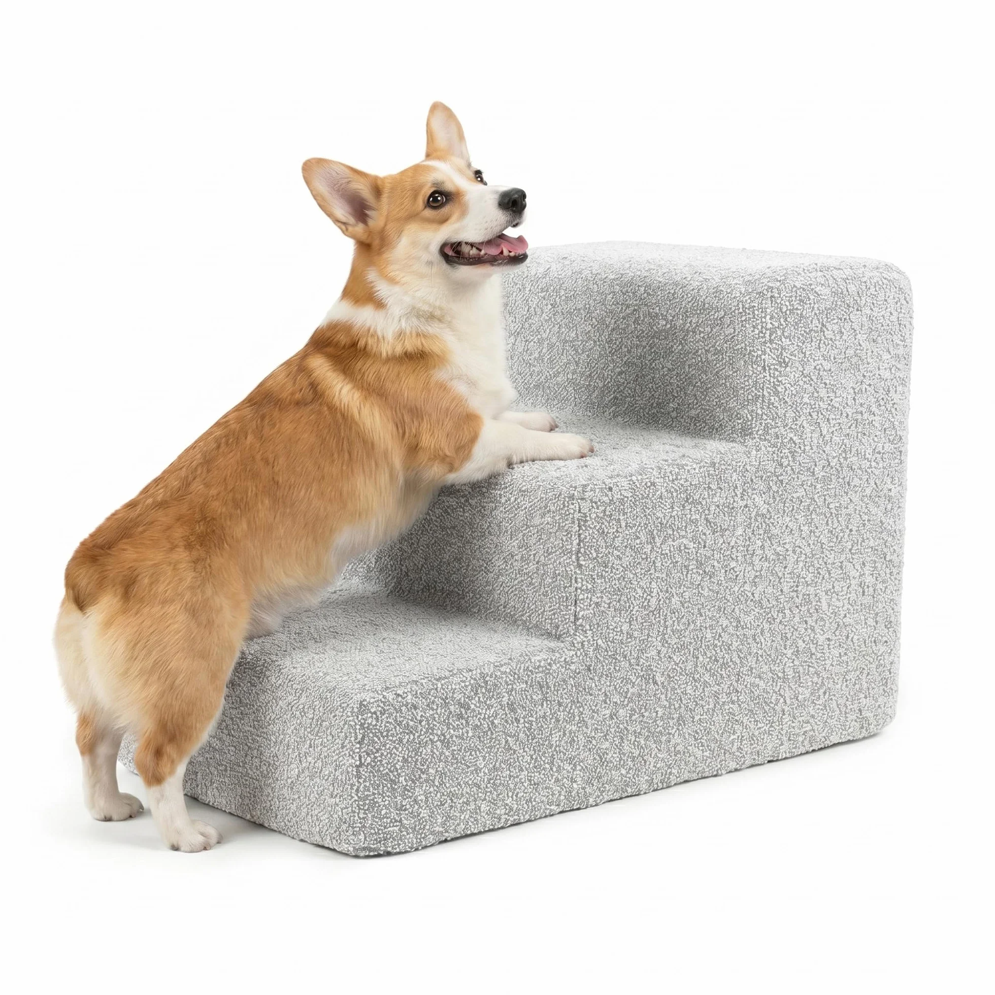Murando Escalier pour Chien 3 Marches 30 cm Housse Amovible Lavable Mousse Rampe Bouclé Gris