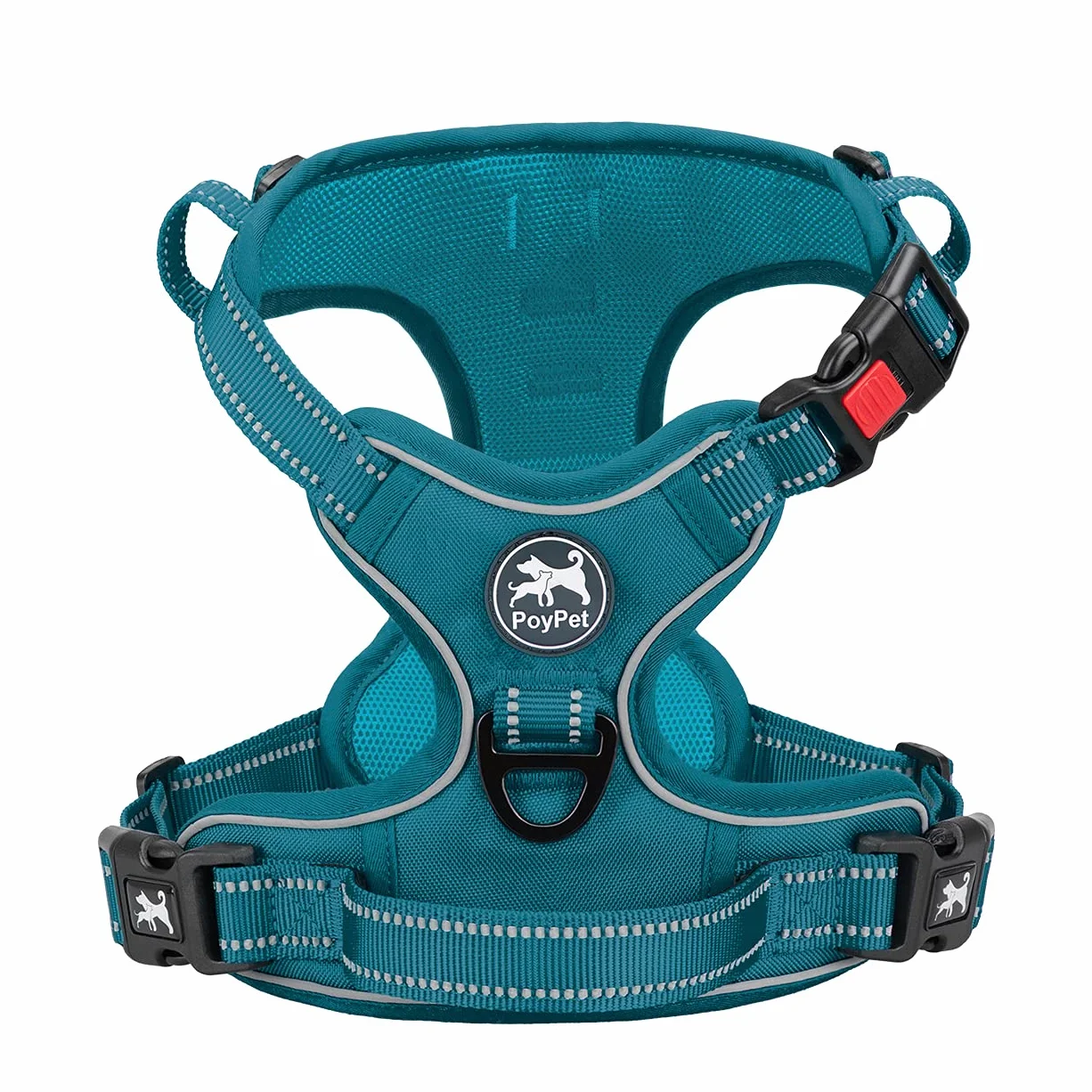 Poypet Harnais pour Chien Réfléchissant Gilet Réglable Doux Poignée Easy Control Bleu Sarcelle Taille S