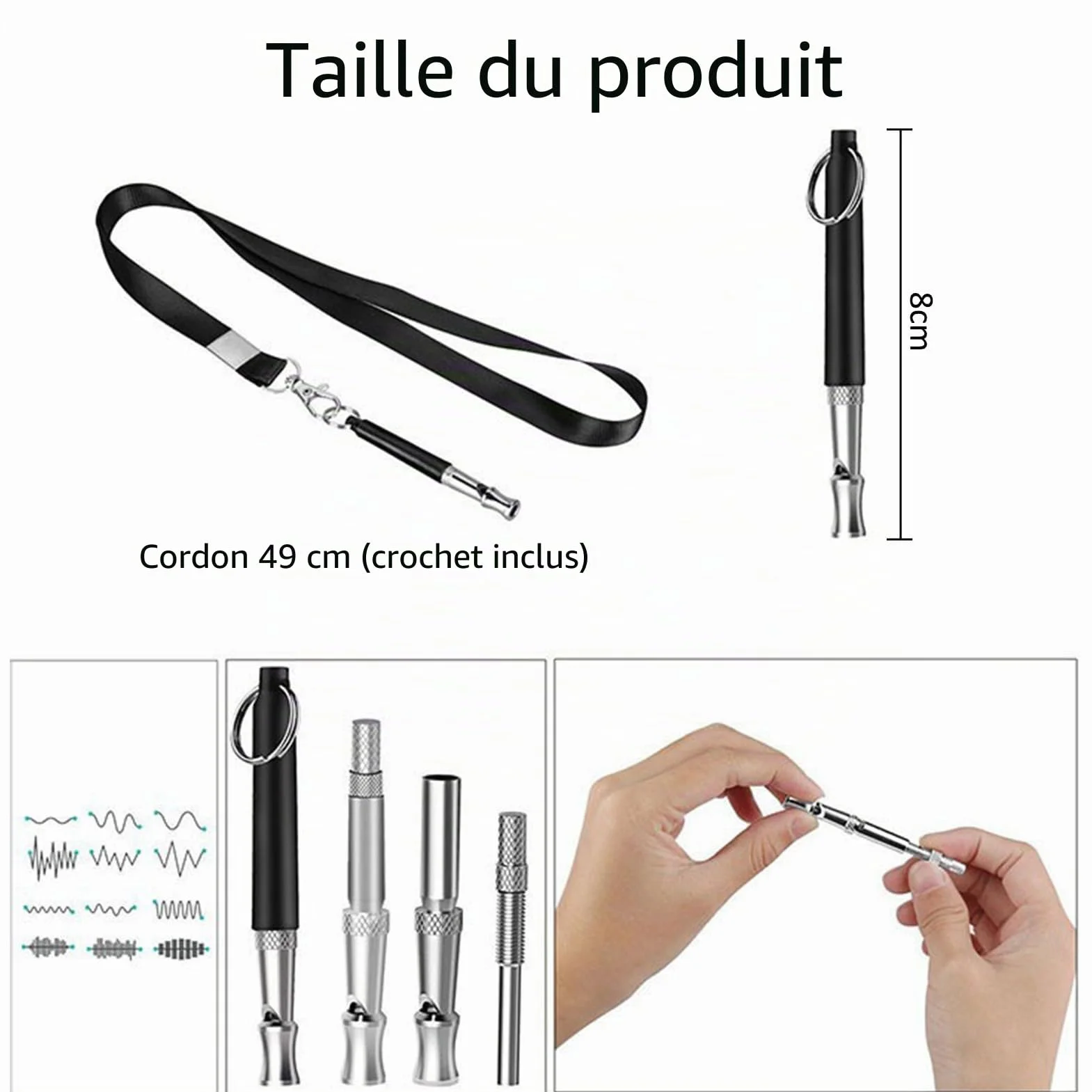 Sifflet pour chien à ultrasons haute fréquence silencieux, Fréquence réglable, Noir