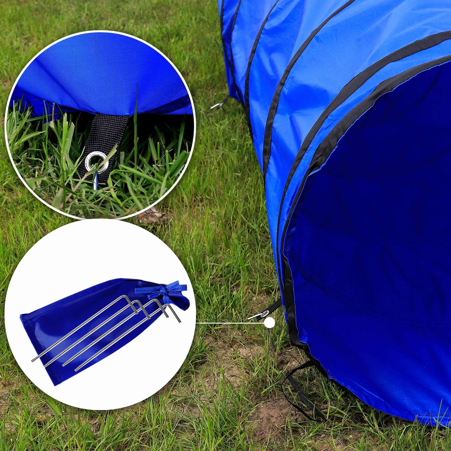 Lionto Tunnel d’extérieur Robuste pour Chiens 200x40 cm Pliable avec Piquets Sac de Transport Bleu
