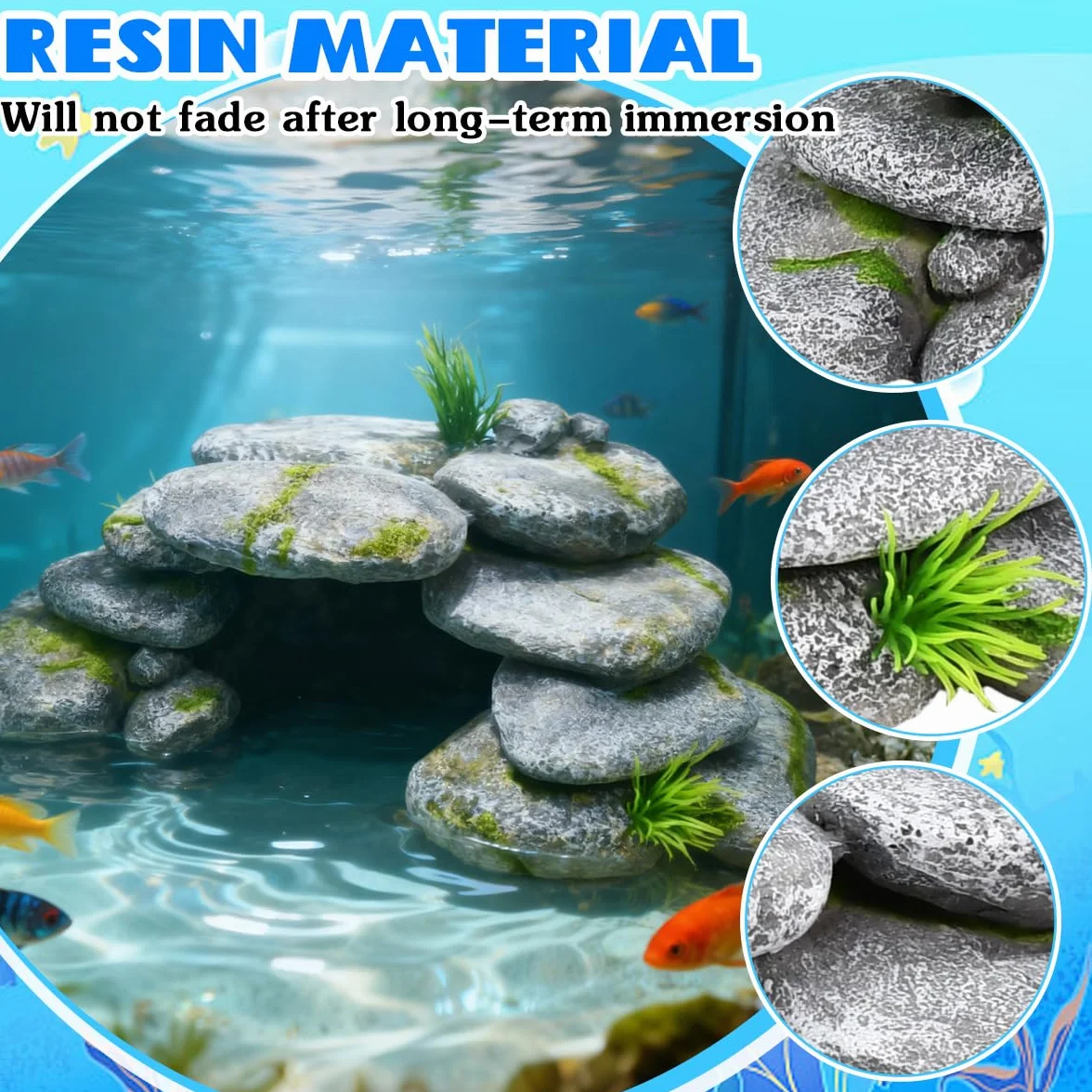 Cachette Aquarium Tortue 23x12.5x7.5cm Décoration Résine Pierre Cachette Grotte Reptile Poisson