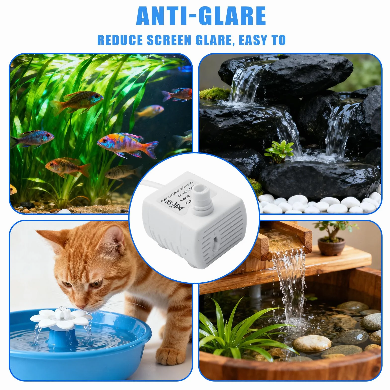 Pompe Fontaine à Eau Chat Rechange Mini Pompes Filtre Aquarium Silencieuse Débit Réglable Universelle