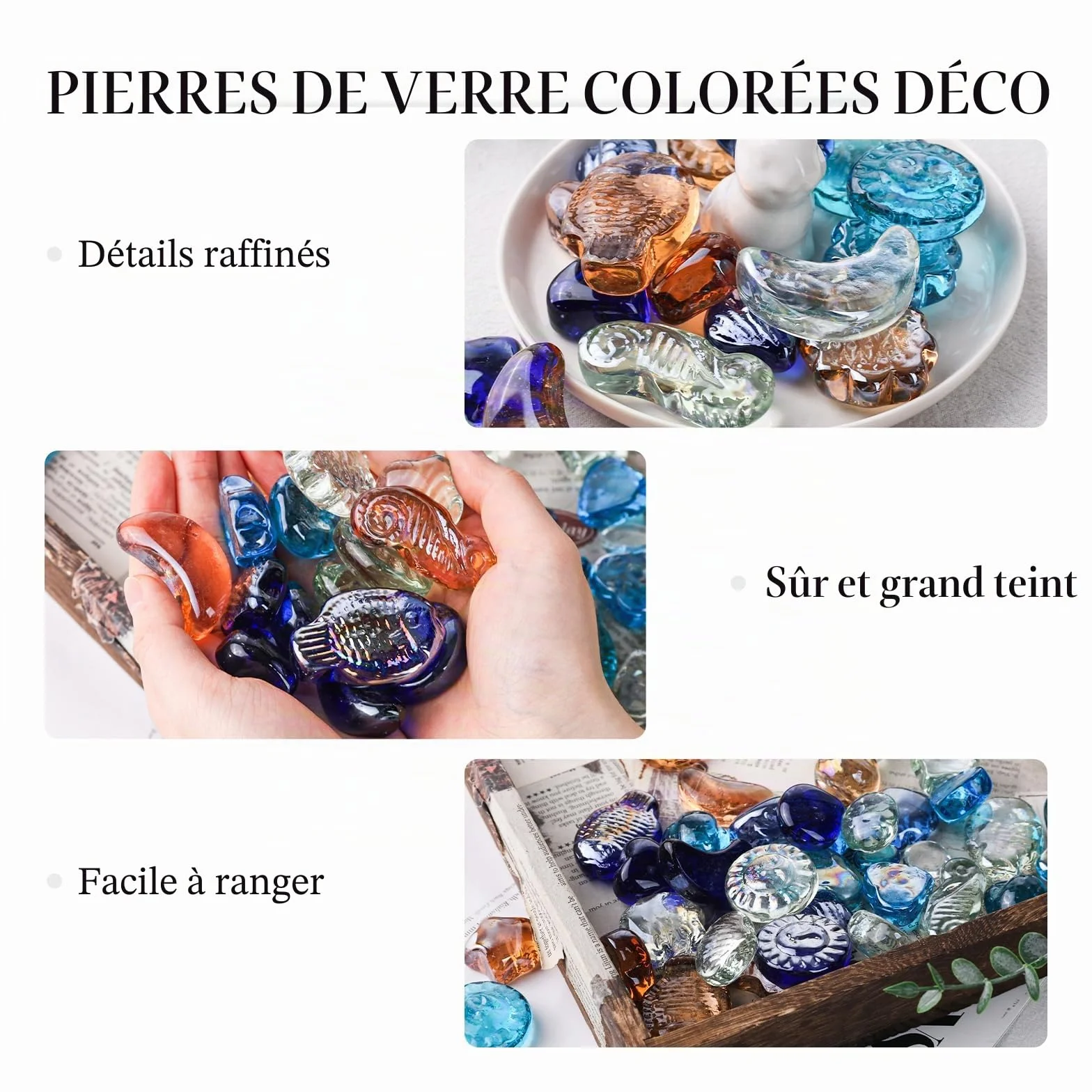 Pierres de Verre Colorées 910 g, Galets Décoratifs pour Vases Plantes Mariages Aquariums