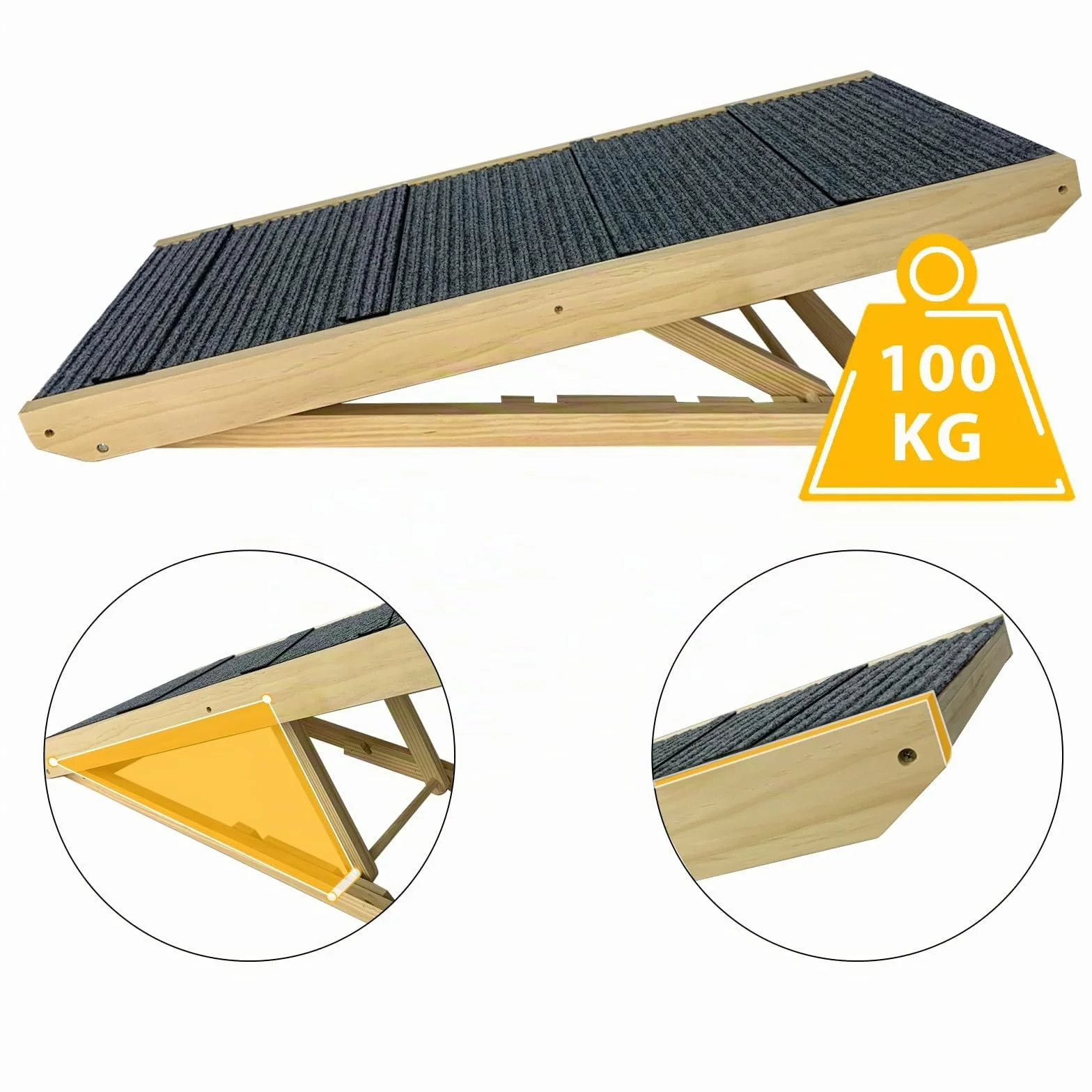 Escalier pour chien pliable en bois avec tapis antidérapant 100 cm pour petits chiens et chats