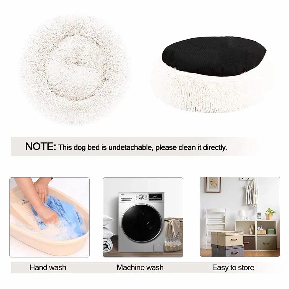 Coussin Anti Stress Apaisant pour Chat Chien Moelleux Rond Donut Lit Confortable Lavable Blanc S