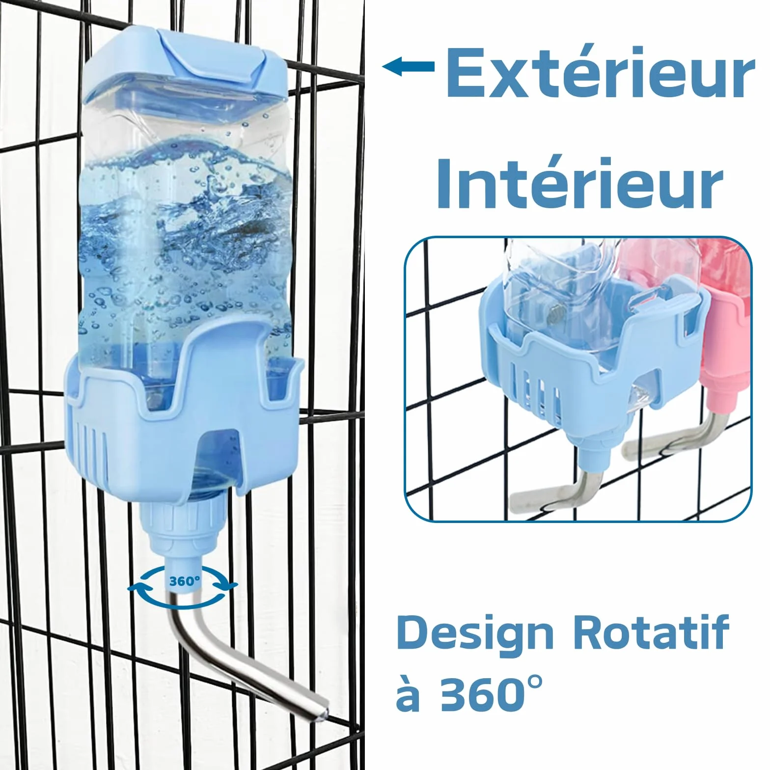 Distributeur Eau pour Petits Animaux, 1200ML Suspendue Grande Capacité Automatique Abreuvoir Eau Anti-Goutte Biberon pour Lapin Chinchilla Cochon d'Inde Hérisson Furet
