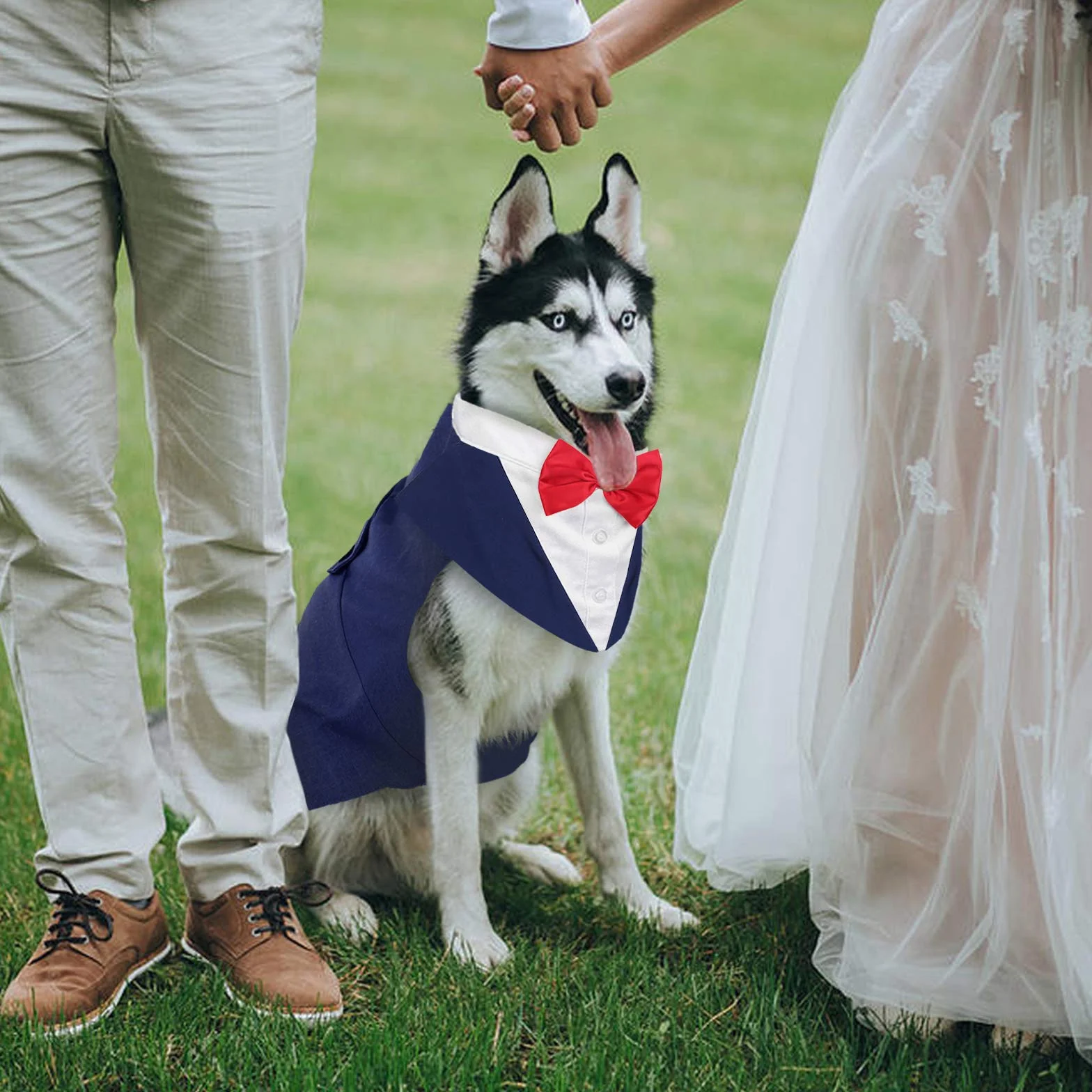 Kuoser Costume Smoking Chien Petite Moyenne Taille, Chemise Chiot Nœud Papillon Rose Amovible, Tenue Formelle Mariage