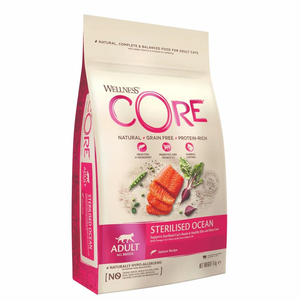 WELLNESS CORE Croquettes pour Chats Stérilisés Saumon sans Céréales 4 kg