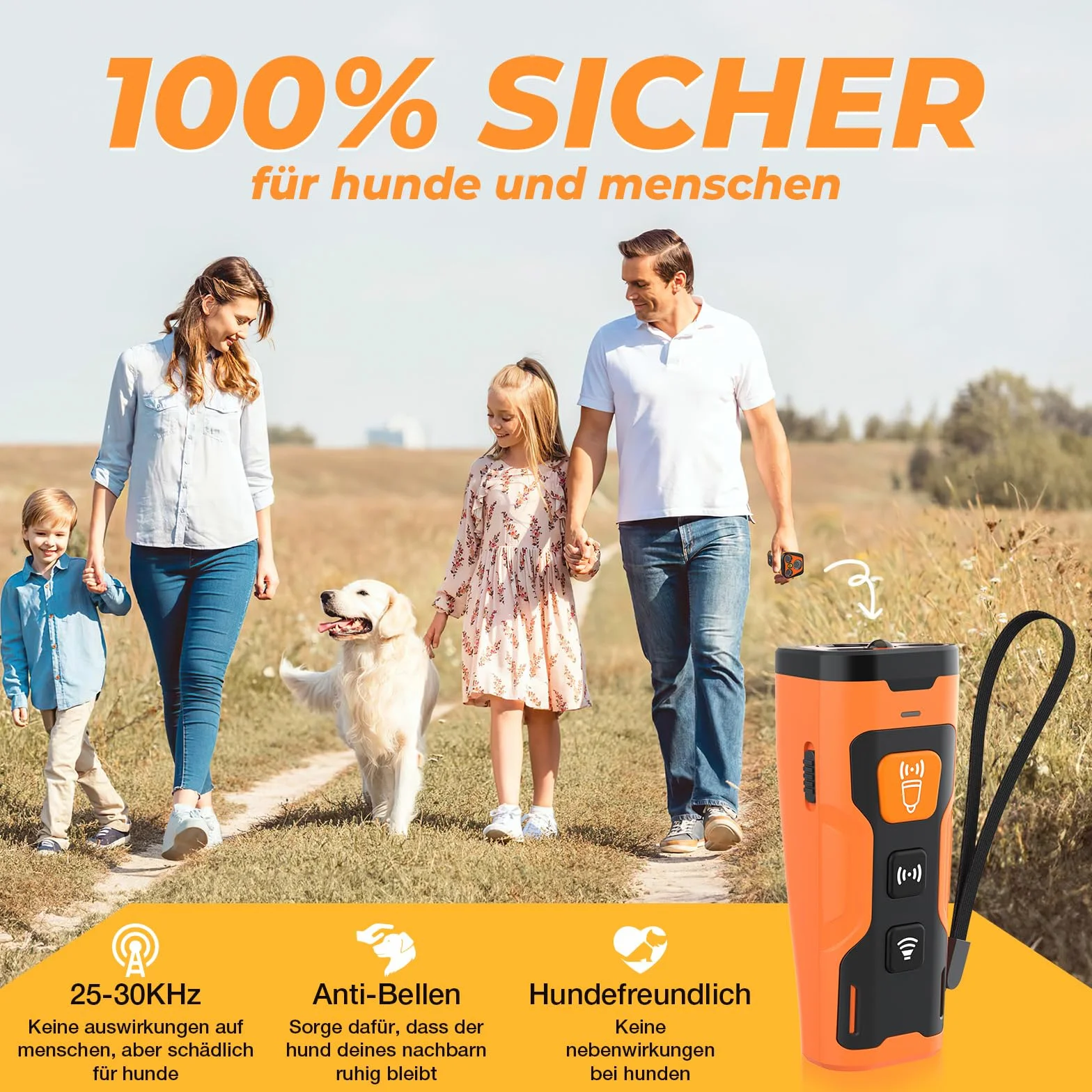 Appareil Anti-aboiement Ultrason Rechargeable pour Chiens, 4 Fréquences Réglables, Lampe LED
