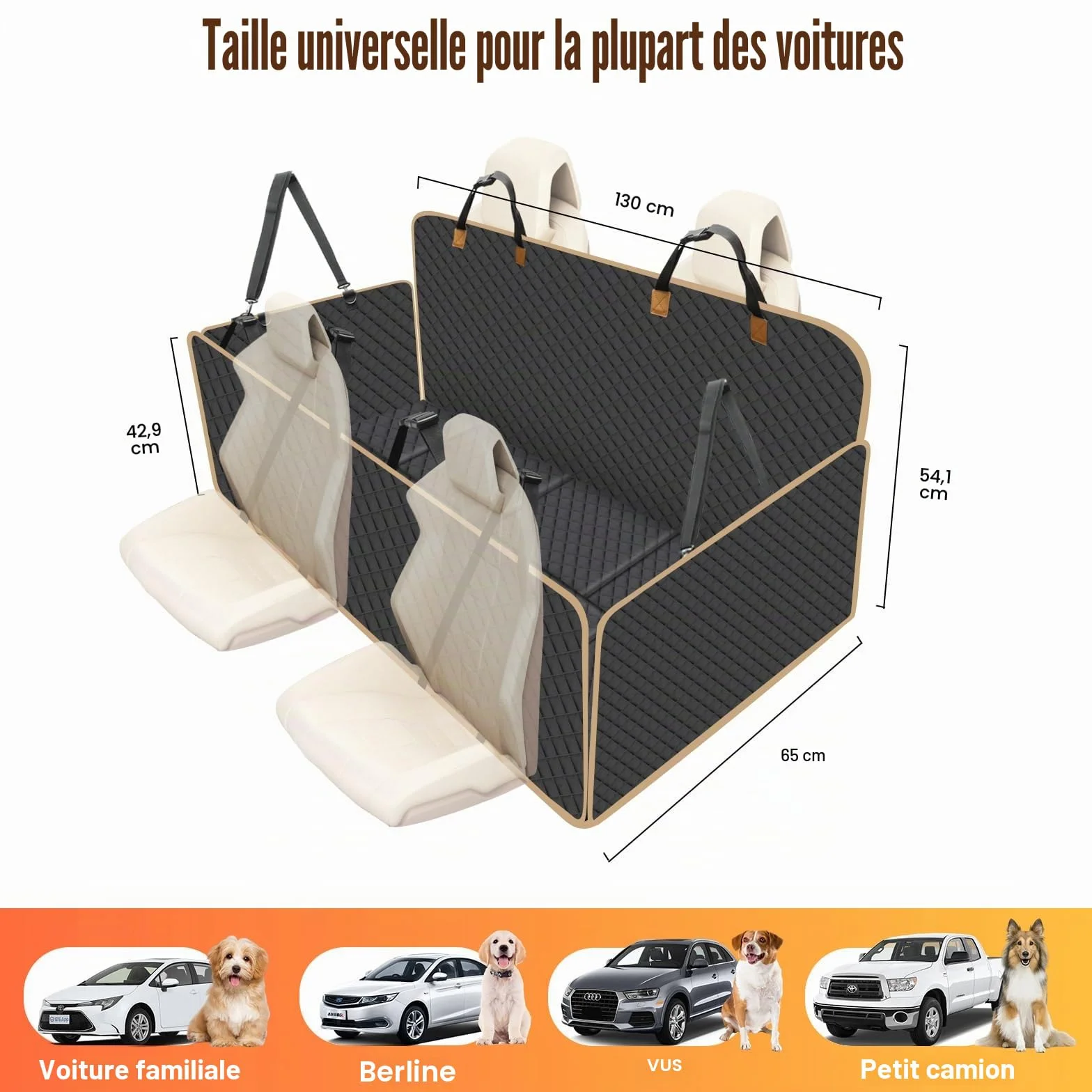 Protection Voiture Chien Siège Arrière 4 Planches Bois Renforcées Housse Auto Résistante Usure Rayures Imperméable L Noir