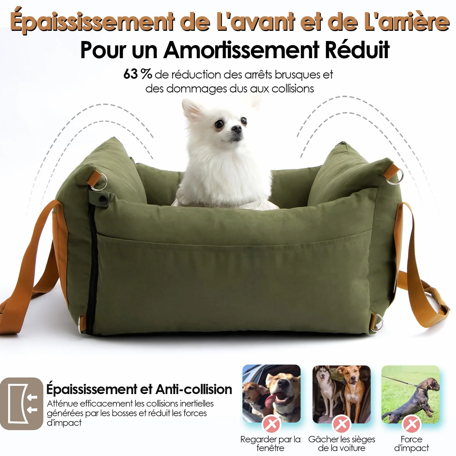 Siege Auto Chien Voiture Portable pour Petite et Moyenne Moins de 15kg avec Aire de Repos Extensible et Clip de Sécurité