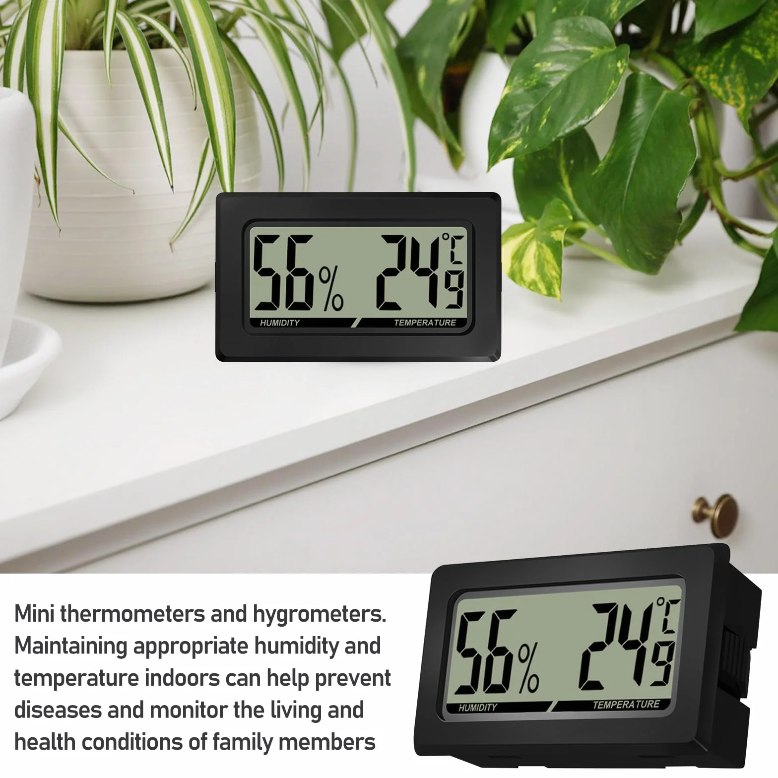 Thermometre Interieur, Lot de 10 Hygrometre Interieur, Mini Digital LCD Temperature Humidite Moniteur Portable Thermometre Hygrometre pour Bureau Cuisine Chambre Incubateurs Reptiles Serre Jardin