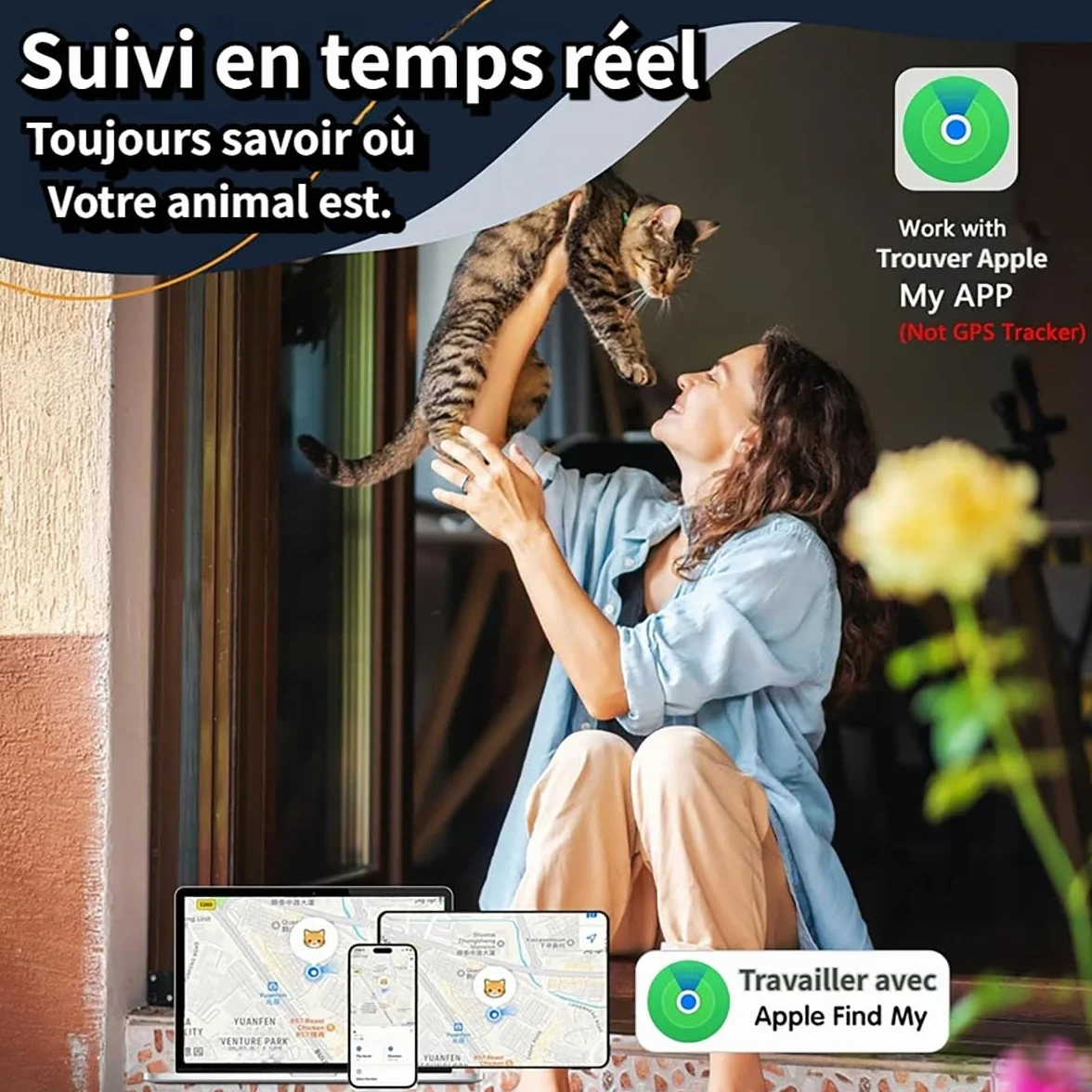 Collier GPS Chat Traceur sans Carte SIM Localisation Temps Réel Imperméable Noir