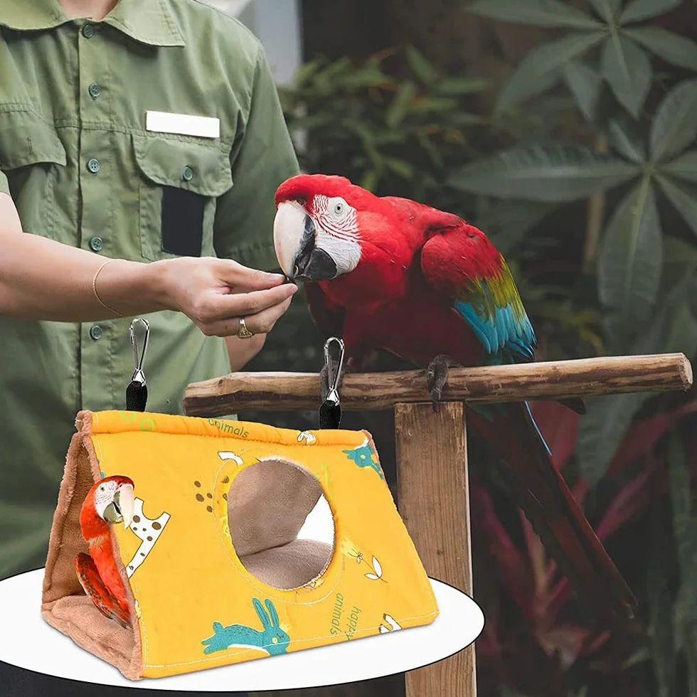 Hamac Perroquet Chaud Doux Nid Oiseau en Peluche Suspendu Cage Tente pour Perruche Cacatoès Gris Grande Taille