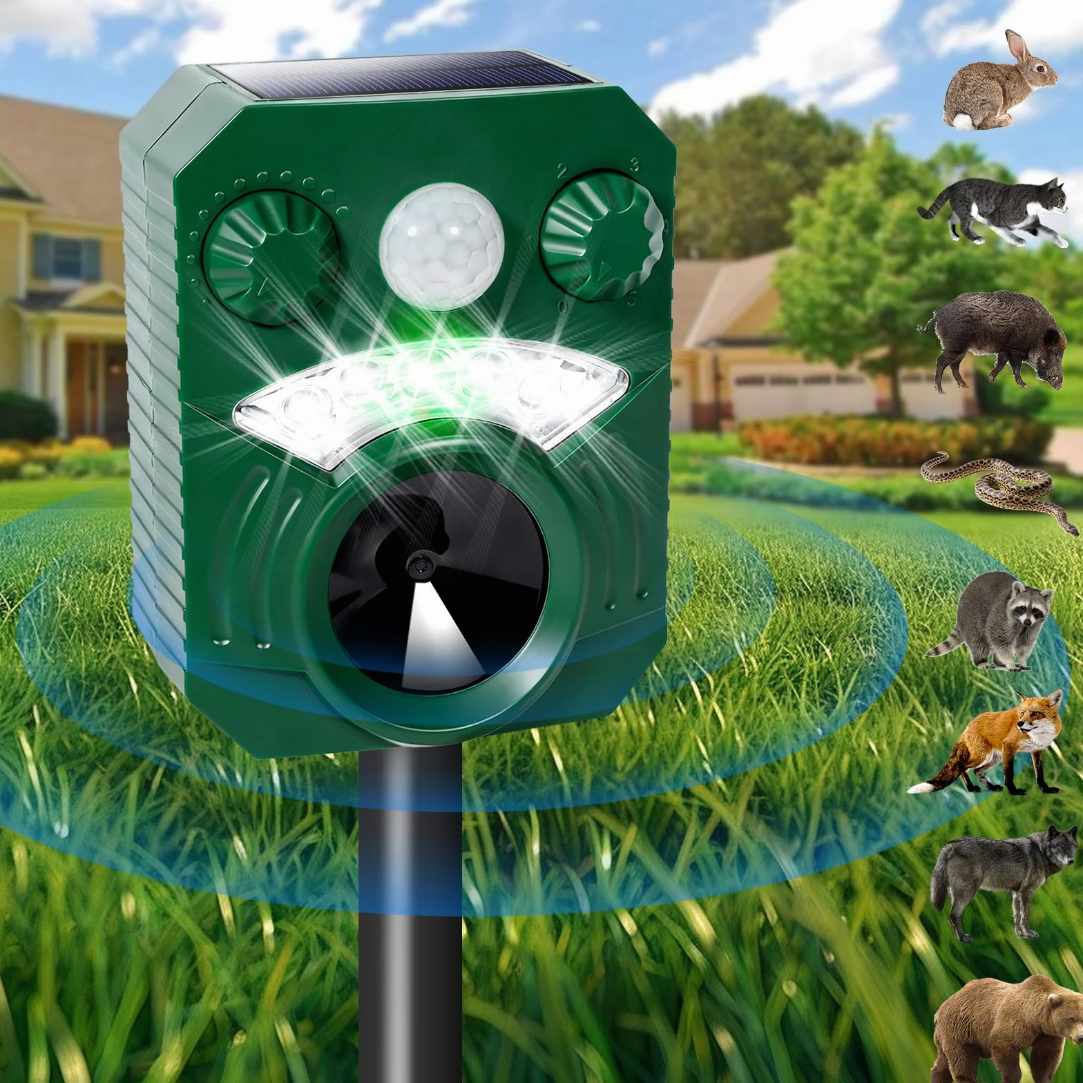 Répulsif Chat Ultrason Solaire avec Détecteur de Mouvement Anti Chiens Rongeurs
