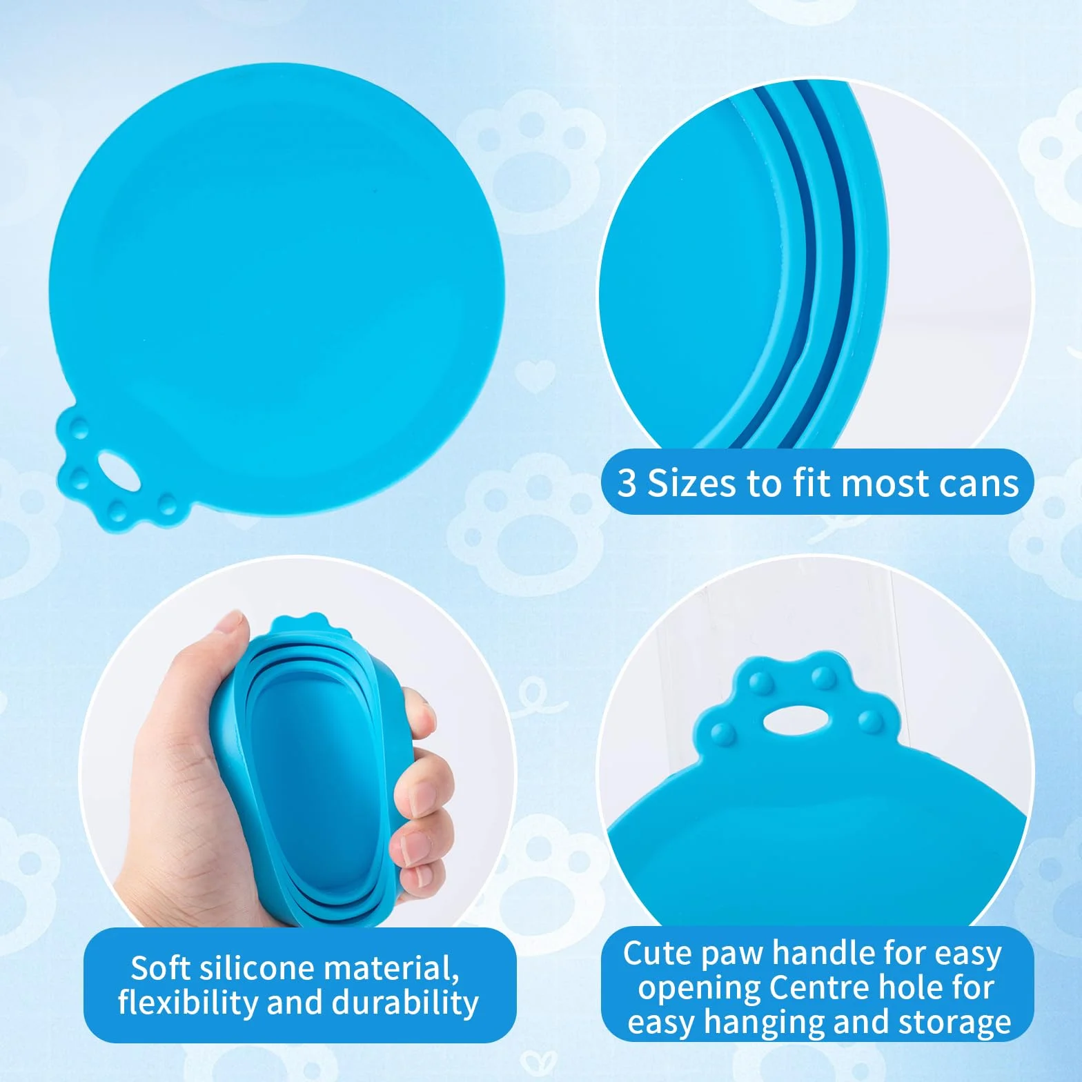 Lot de 4 Couvercles Silicone Alimentaire pour Chats et Chiens avec Cuillère