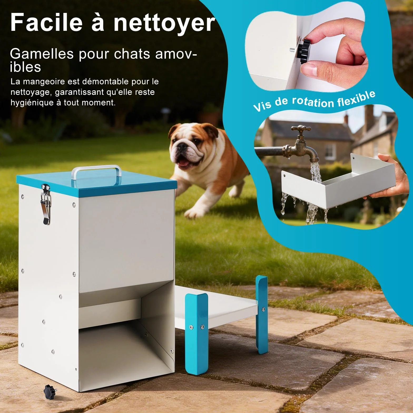 Distributeur Croquettes Chat Automatique 10L Gamelle Surélevée pour Chien Mangeoire Secs Métal Amovible