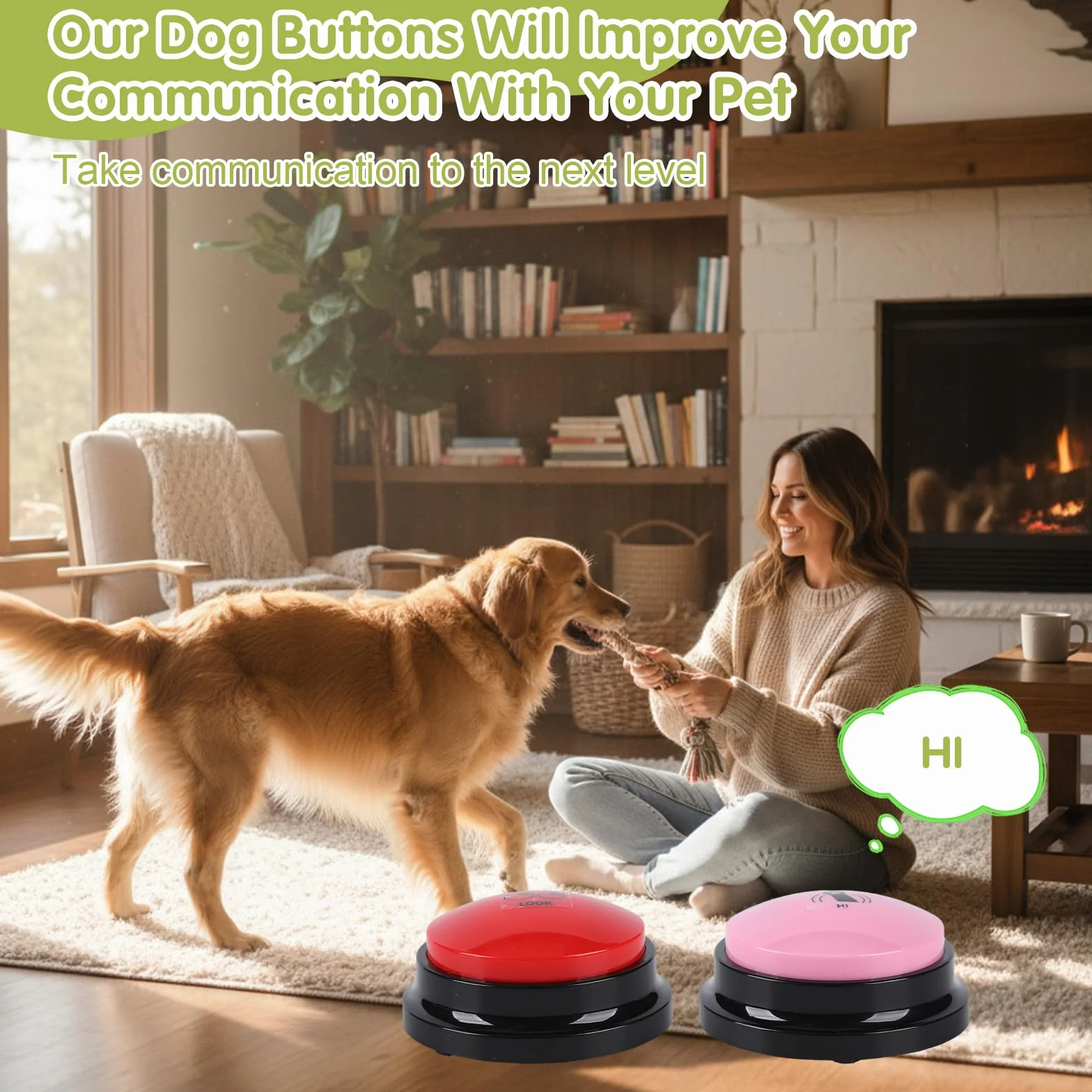 Boutons pour chiens pour la communication Kit de démarrage de 10 boutons pour chiens 30S Boutons d'entraînement enregistrables HD avec tapis antidérapant imperméable + 50 autocollants de scènes