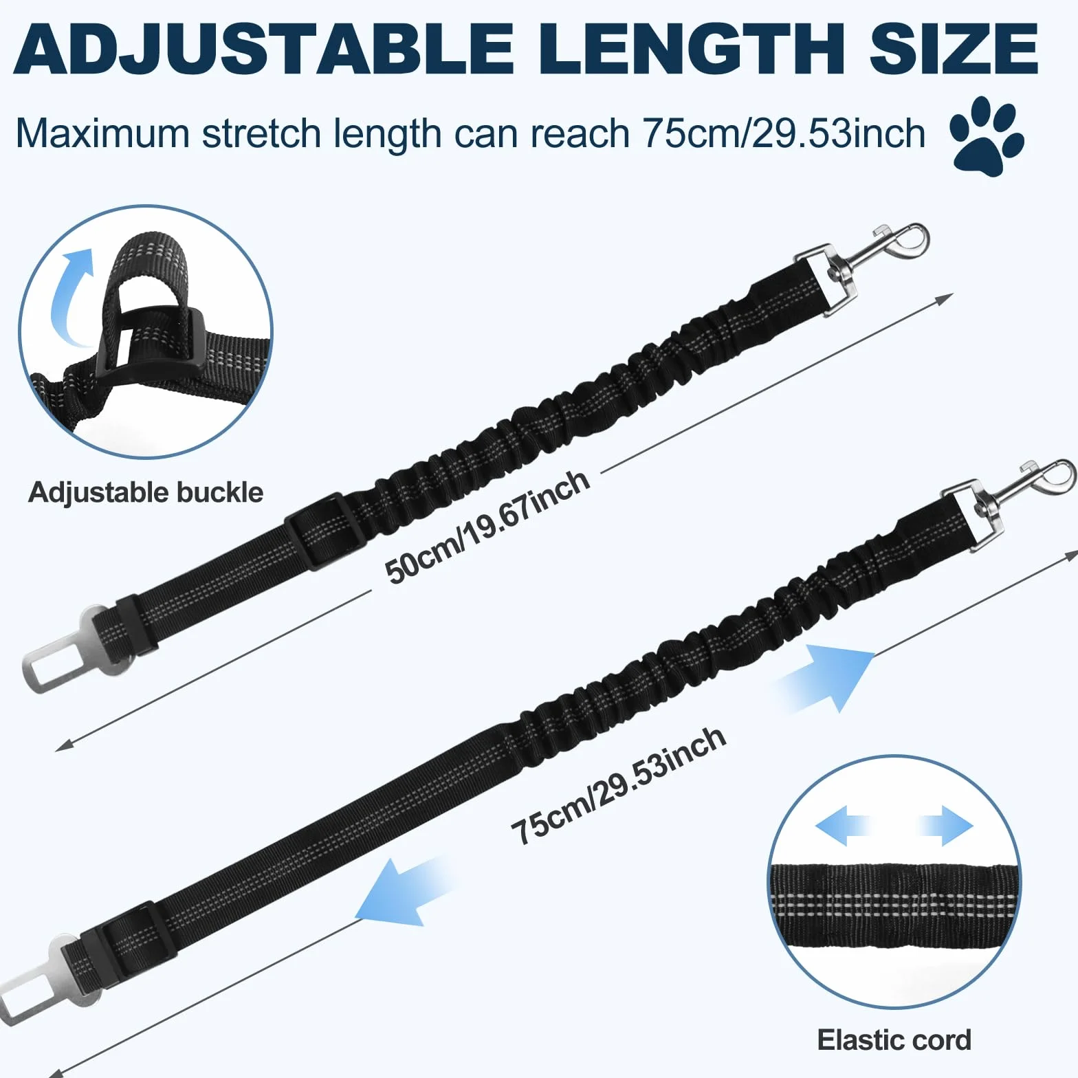 1pk Ceintures de sécurité de Voiture pour Chien, réglable 50-75cm Ceinture de Securite pour, des Chocs pour Tout Type de Voiture pour Tous Les Chiens et Chats(Noir)
