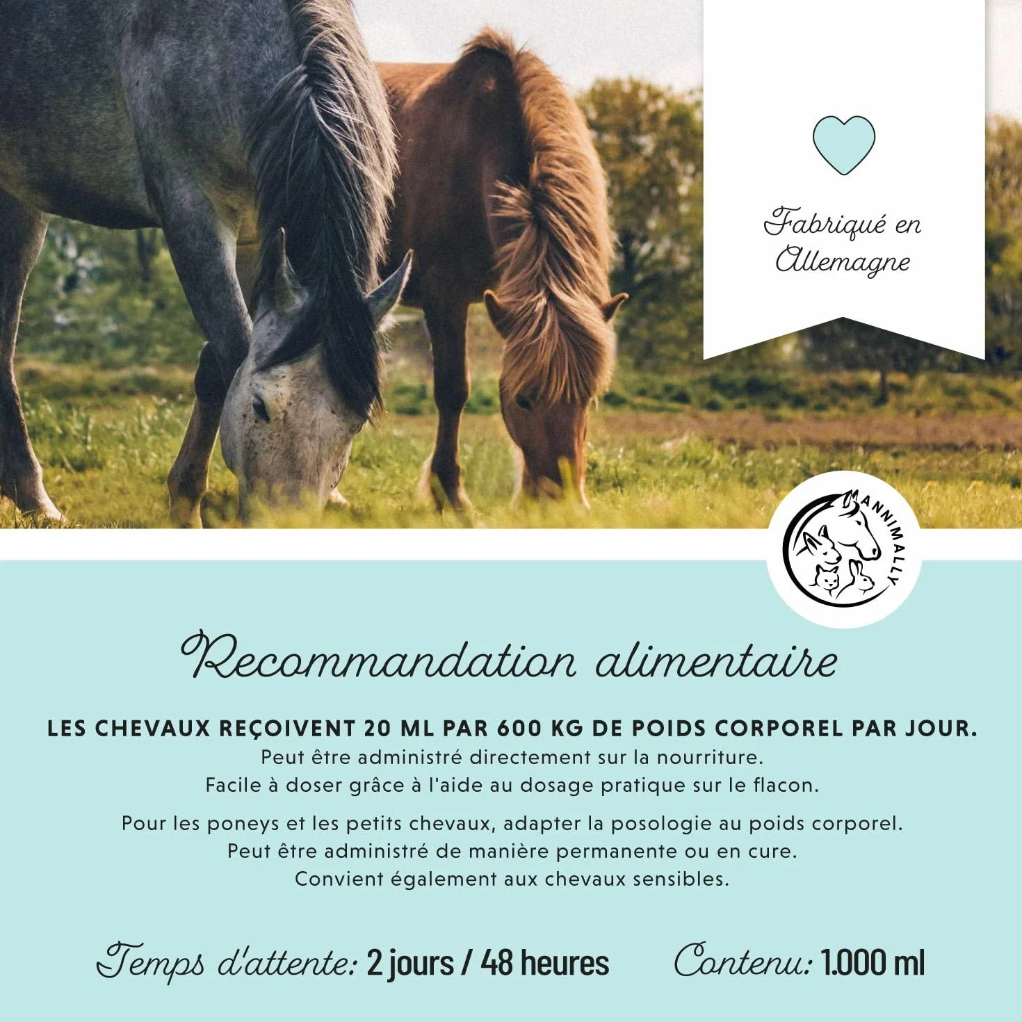 Annimally Sirop toux Cheval 1000ml - Sirop bronchial pour Chevaux Contre la toux et pour apaiser Les Voies respiratoires - Sirop pour la Gorge, Liquide à Base de mélange d'herbes Bronc