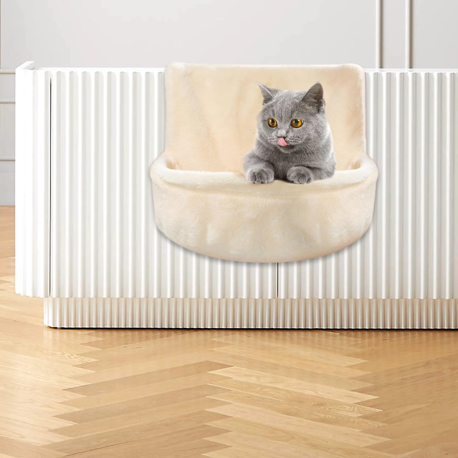 F Fityle Support de lit pour Chat sur radiateur, Beige