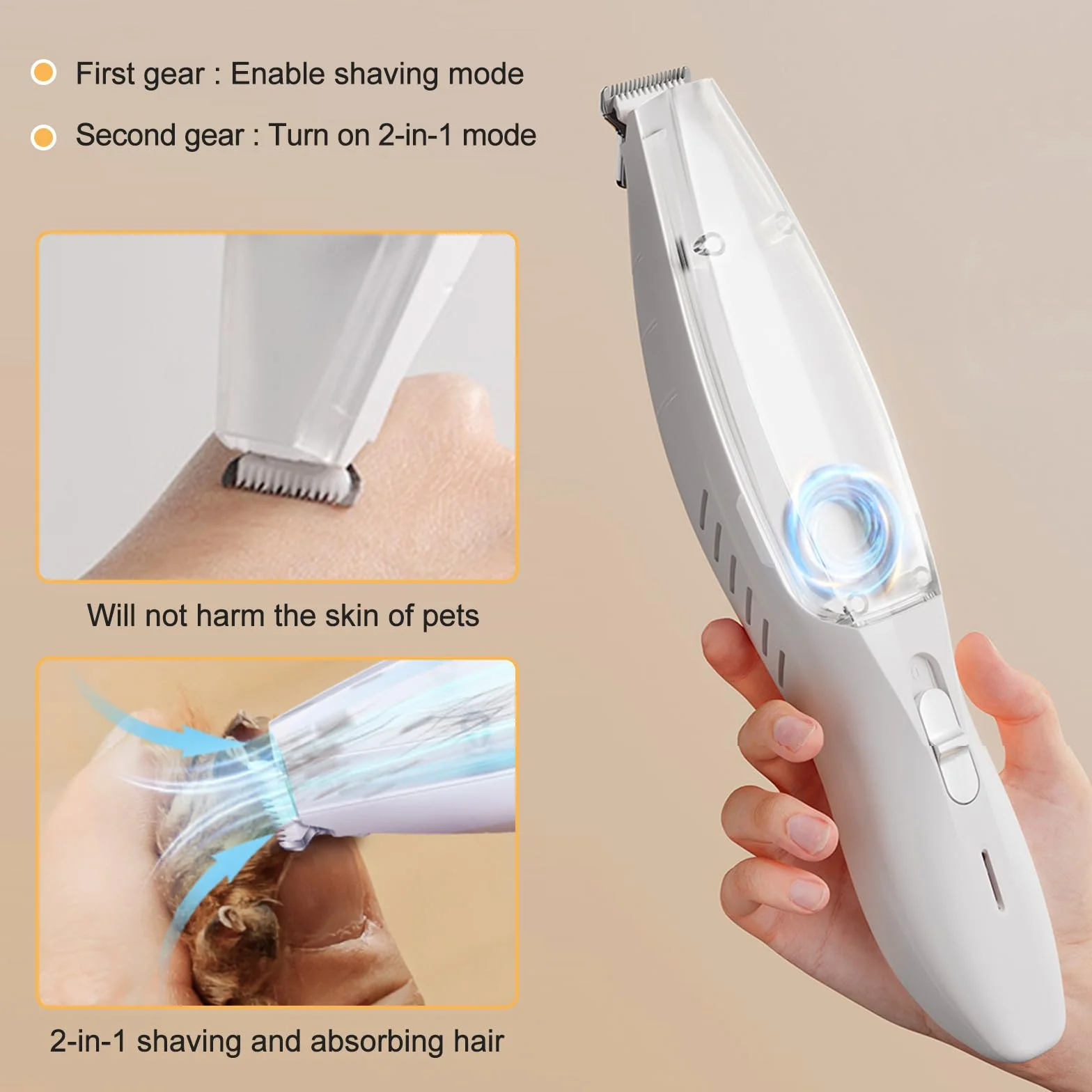 Tondeuse pour pattes de chien avec aspirateur, rechargeable, étanche