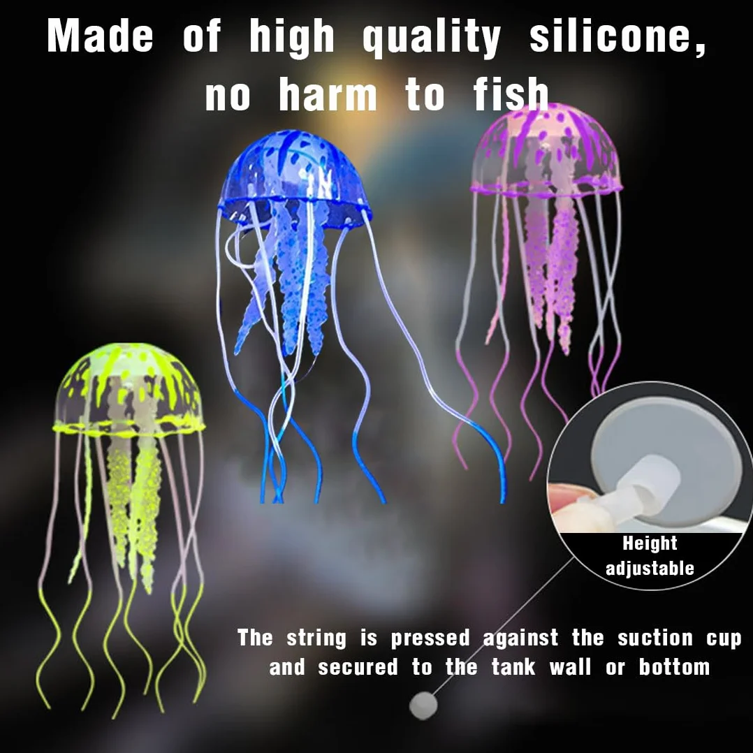 Méduses Artificielles Lumineuses pour Aquarium 4 pièces Silicone Fluorescent Décoration