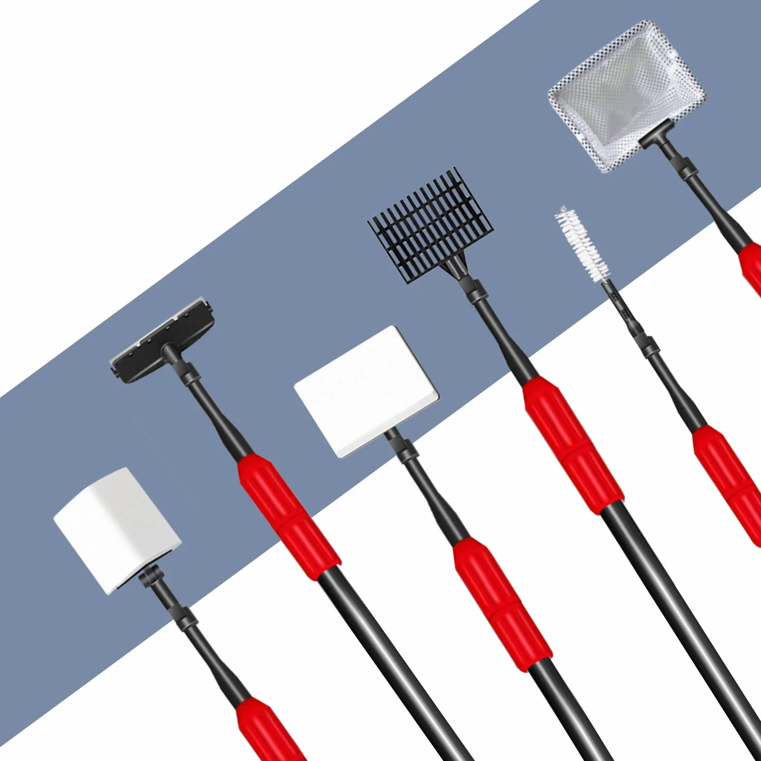 Boxtech Kit de nettoyage d'aquarium 6 en 1, Filet de pêche, Grattoir à algues, Balai à gravier, Brosse à tuyau, Éponge