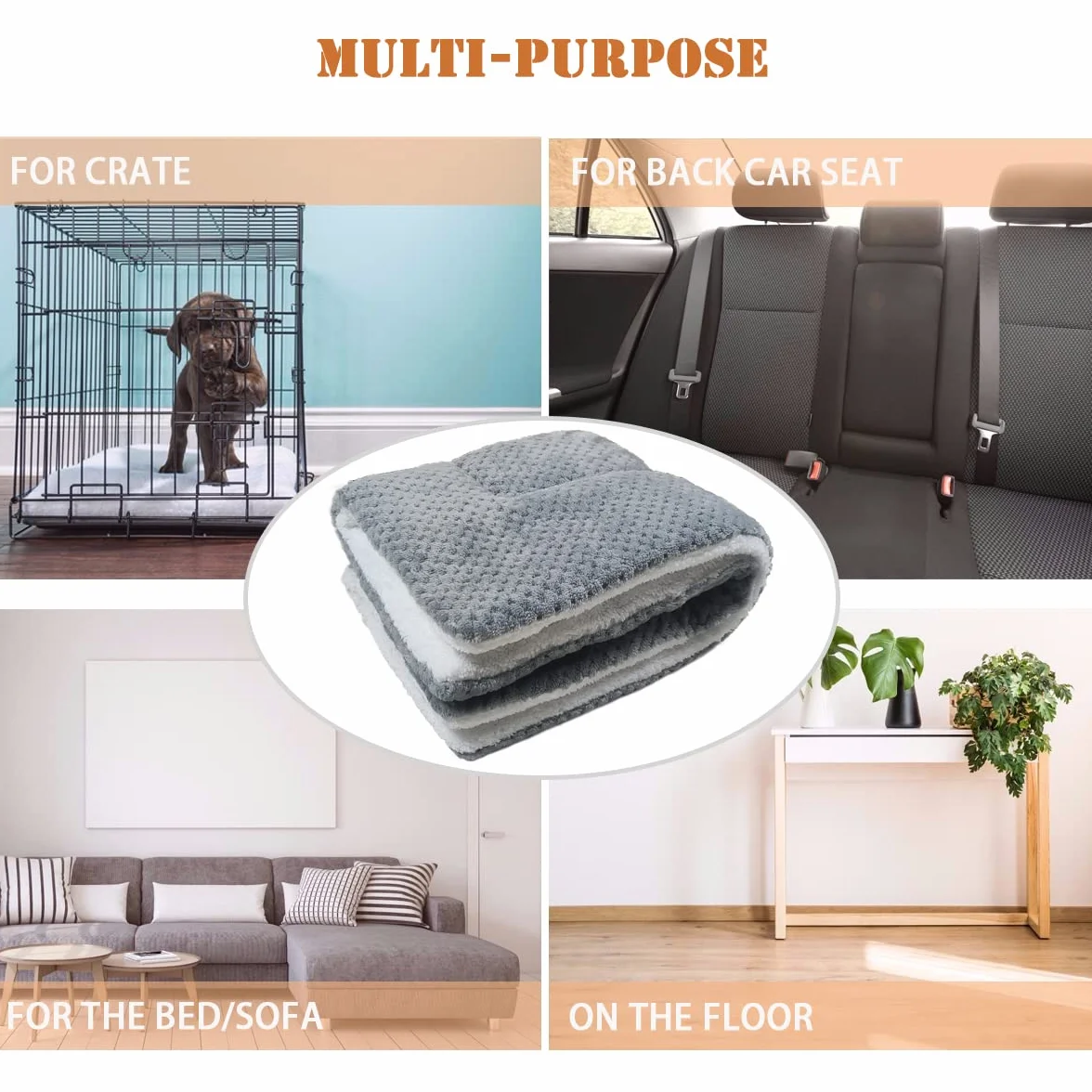 Tapis pour Chiens Réversible Matelas Doux Confortable Coussin de Voyage Lavable Gris 50x40cm