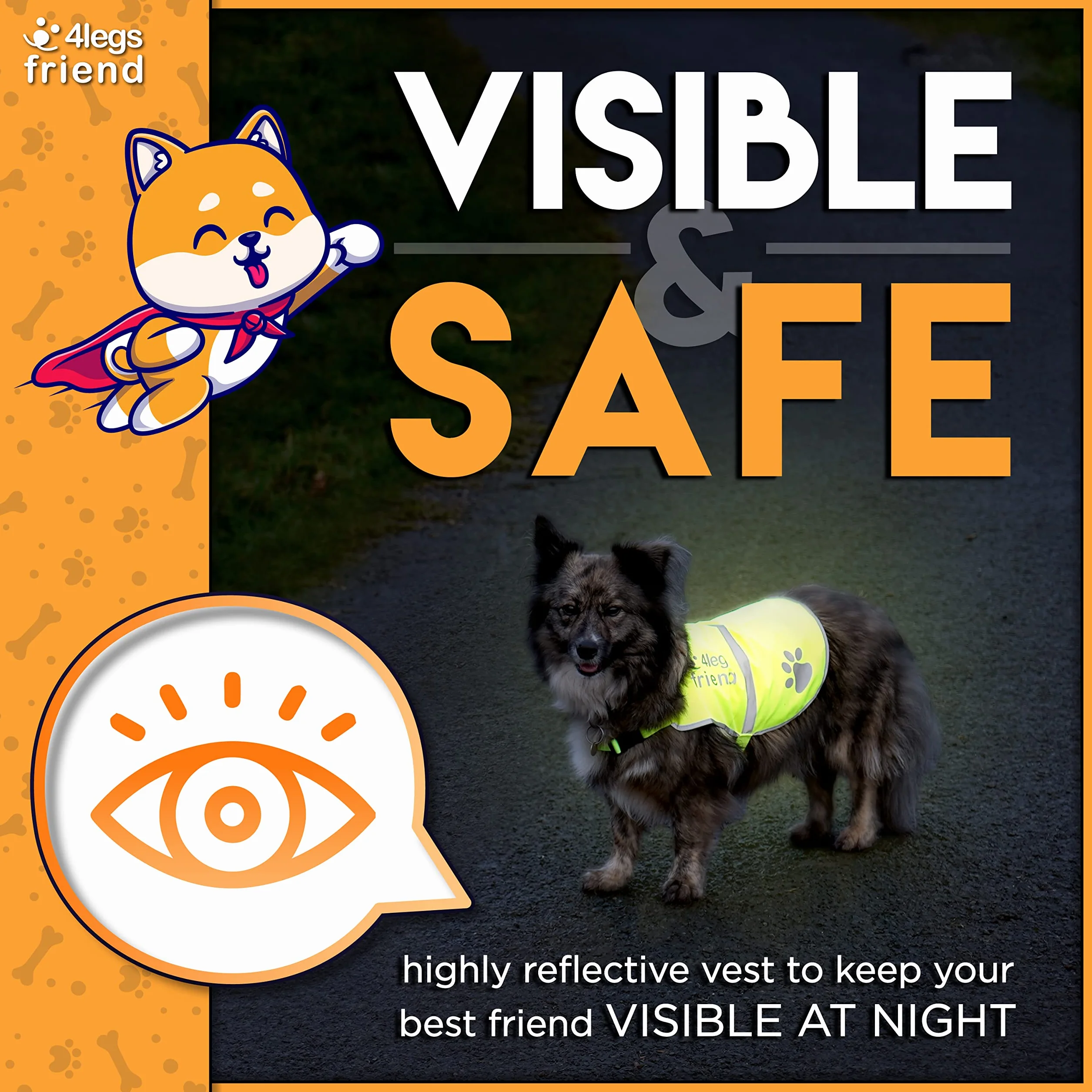 Gilet de sécurité réfléchissant pour chien haute visibilité avec trou pour laisse 5 tailles sangles réglables (X-Large, Orange)