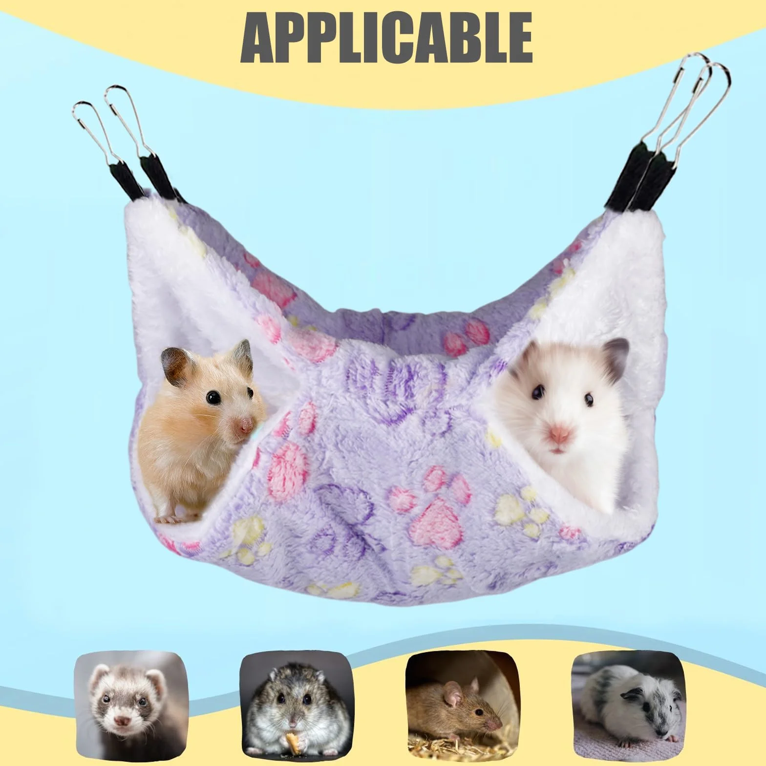 Lot de 4 hamacs pour cochons d'Inde : hamac double couche pour rats et cochons d'Inde Accessoires suspendus pour furets rats cochon d'Inde perroquet Hamster