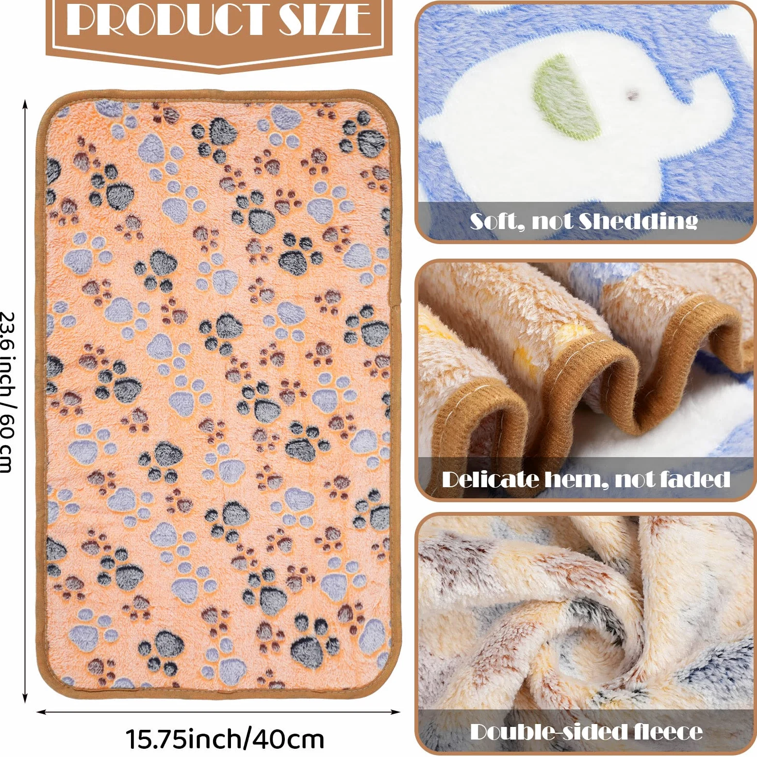 Lot de 12 couvertures chaudes en polaire pour chien et chat avec motif de patte de chien, d'os, d'étoile, d'éléphant, pour petit chien, chat, chiot, couleurs mélangées