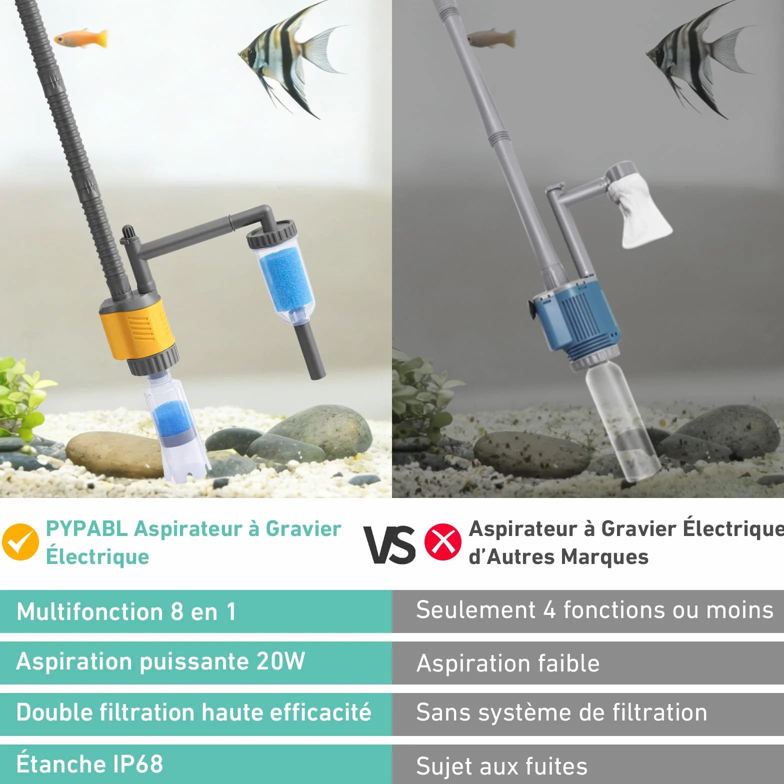 Aspirateur Électrique Aquarium 1200LPH Nettoyage Gravier 20W Amovible