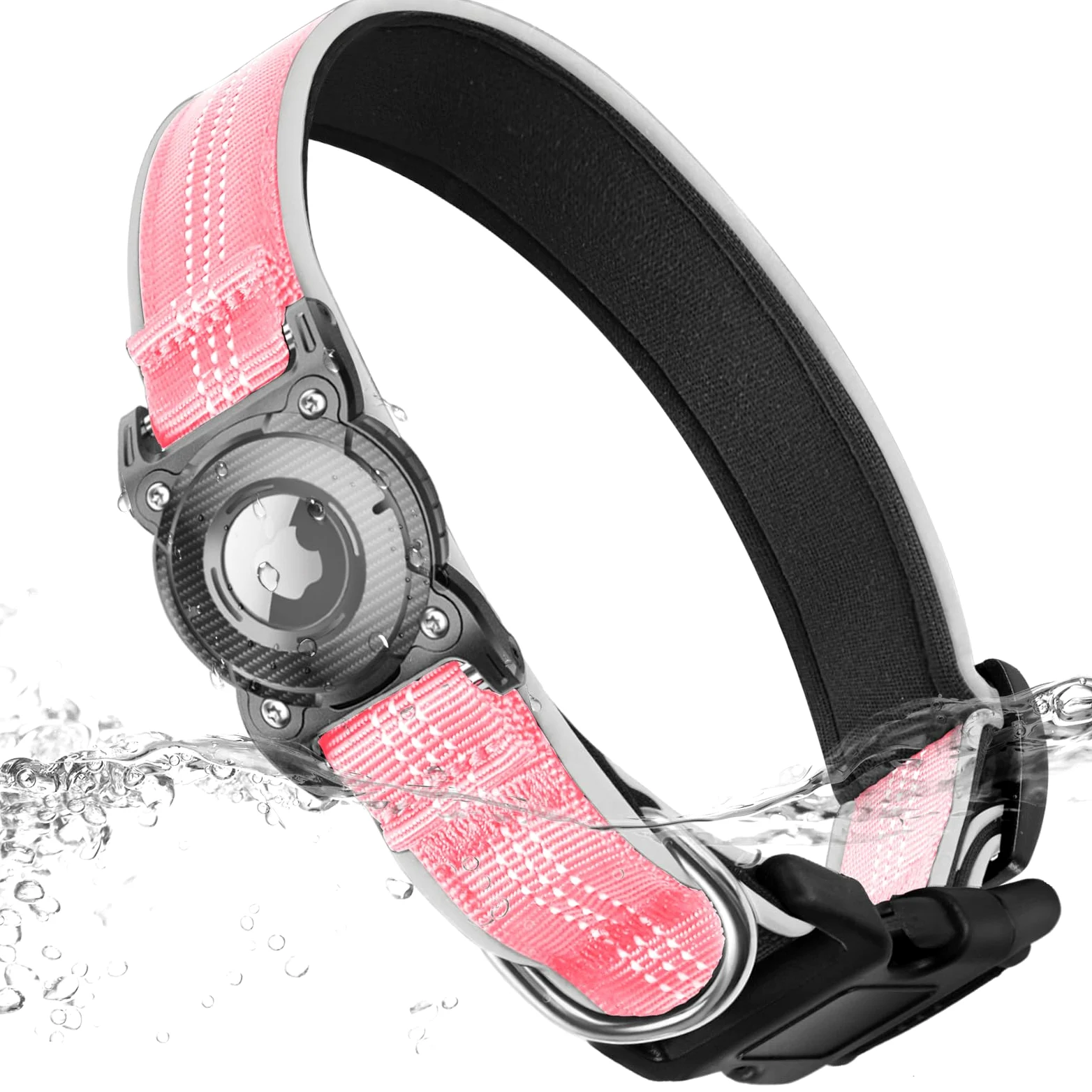 ONEONTA Collier Chien Airtag | Airtag Chien - Collier Airtag Chien Etanche avec Boucle Métallique Amovible, Robuste, Réfléchissant, Rembourré Confortable, pour Chien Petite, Moyenne, Grande, Rose, L