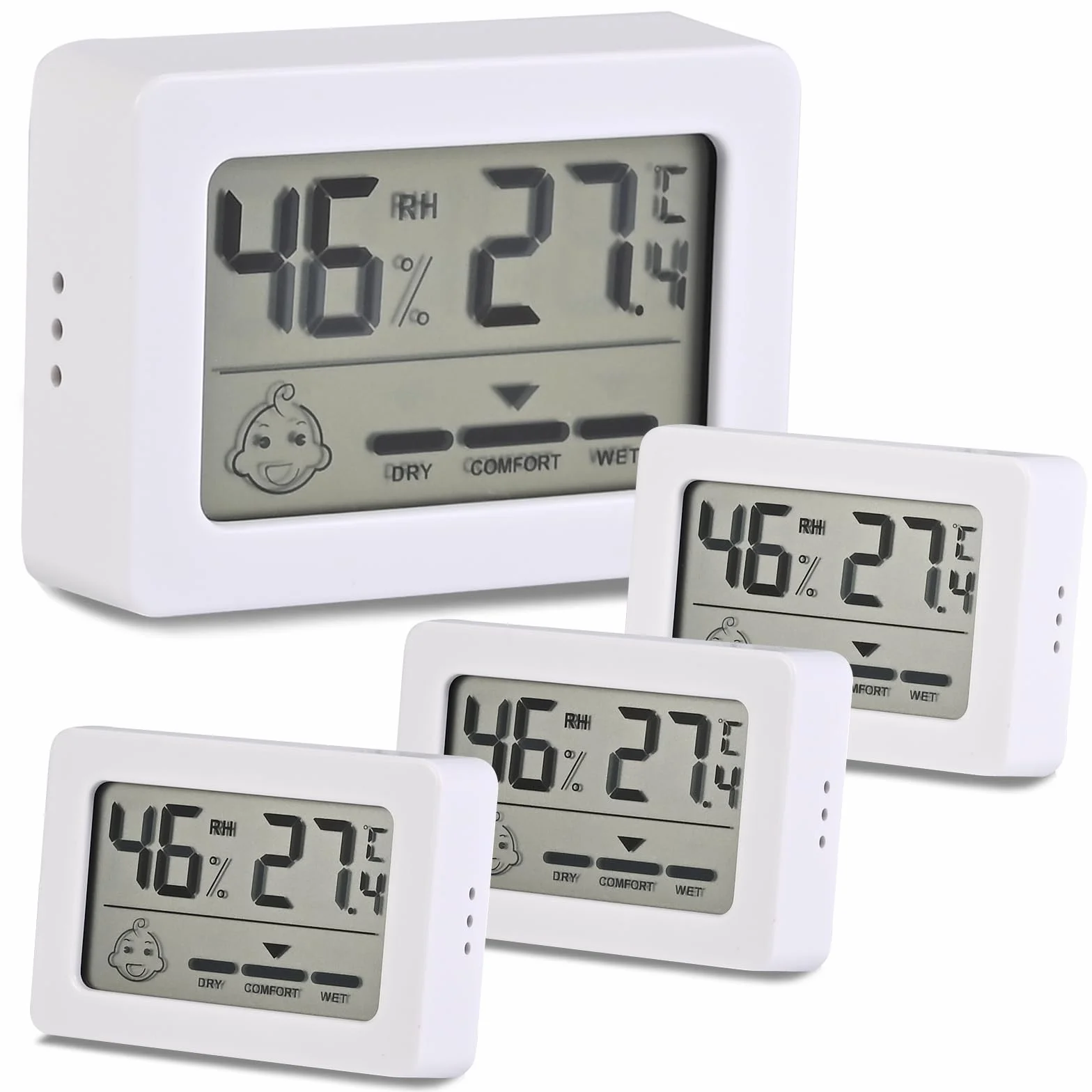 Faburo Petit Thermomètre Hygrometre Intérieur 4PCS Mini Thermomètre Hygromètre Numérique, Thermo Hygromètre Indicateur Digital à Haute Précisio, Moniteur de Température et Humidité pour Maison Reptile